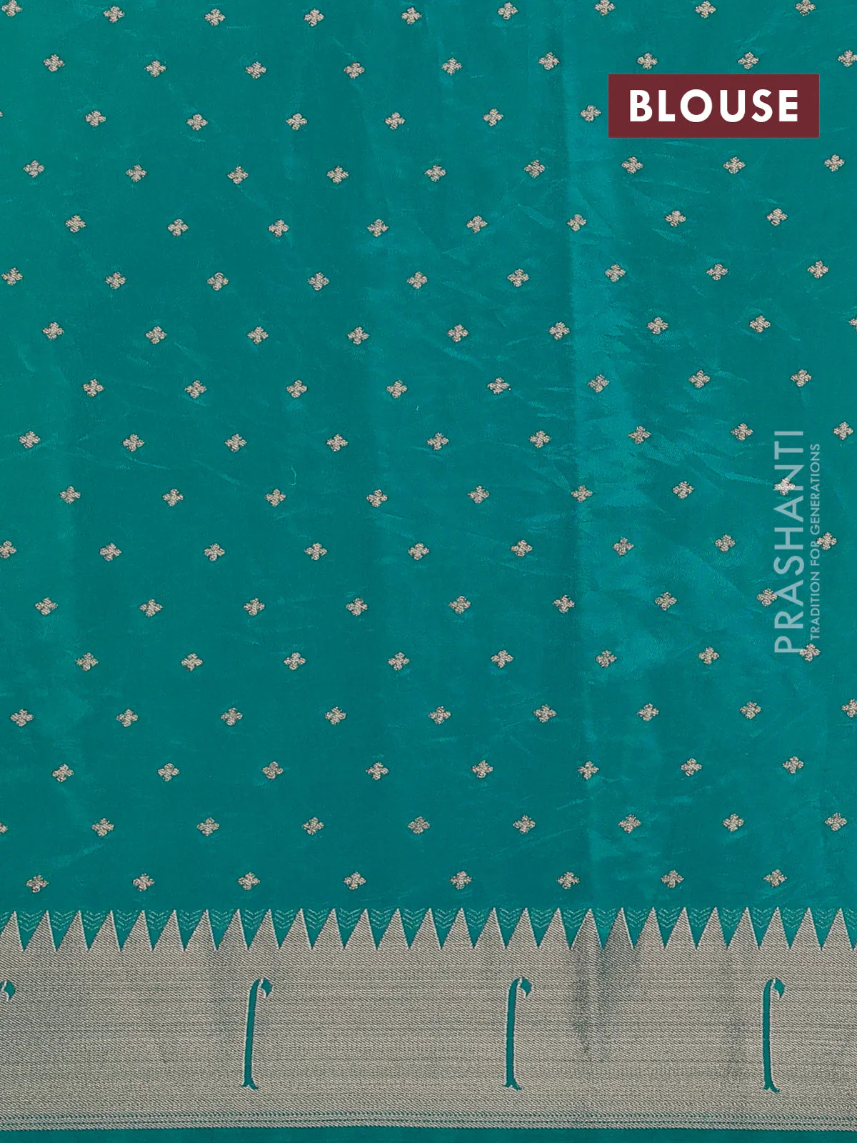 Semi raw silk saree peacock green with allover zari woven buttas and pichwai design pallu - Image 3