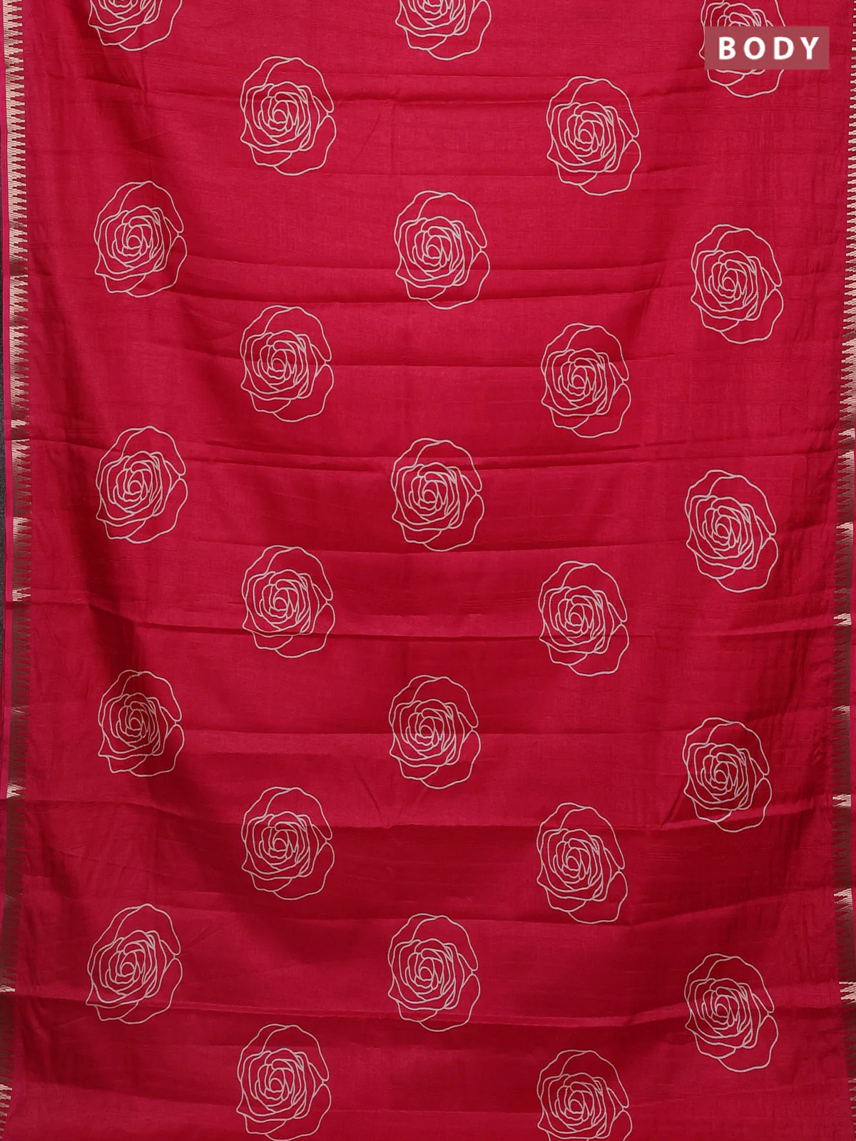 Semi raw silk saree pink with floral butta prints and temple design zari woven border - Image 2