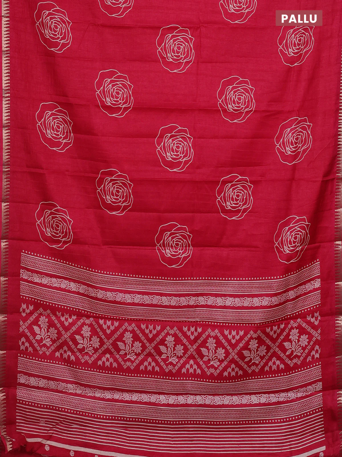 Semi raw silk saree pink with floral butta prints and temple design zari woven border - Image 3