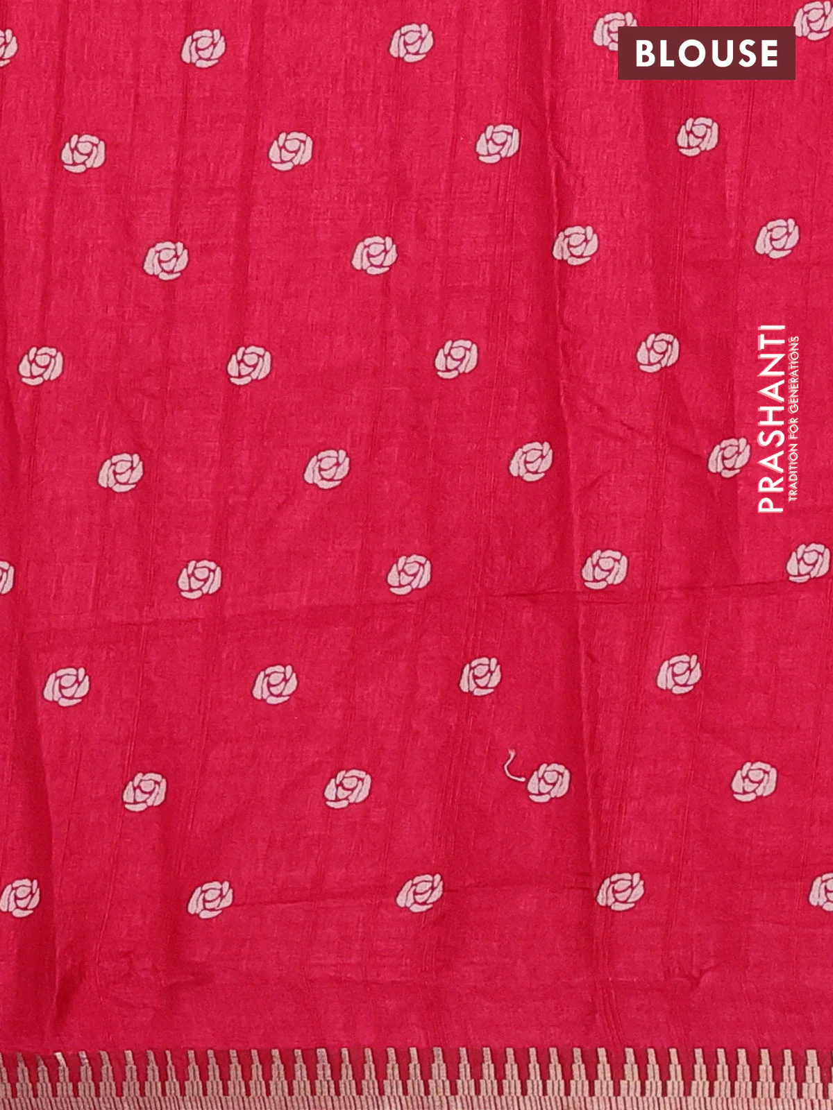 Semi raw silk saree pink with floral butta prints and temple design zari woven border - Image 4