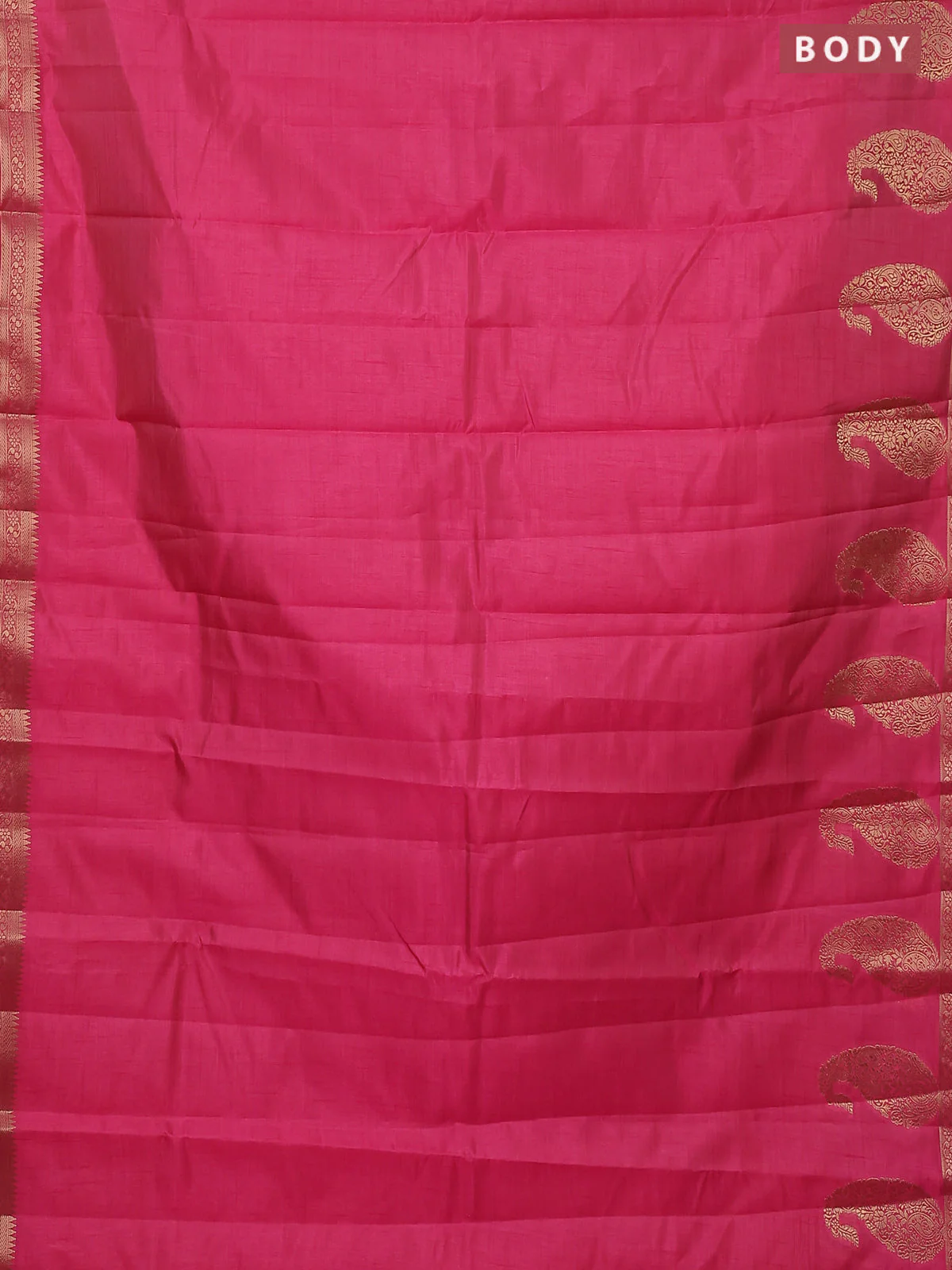 Semi raw silk saree pink with plain body and paisley design zari woven butta border - Image 2