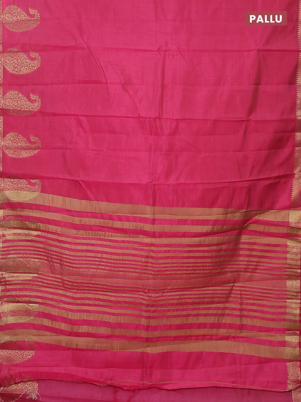 Semi raw silk saree pink with plain body and paisley design zari woven butta border - Image 3