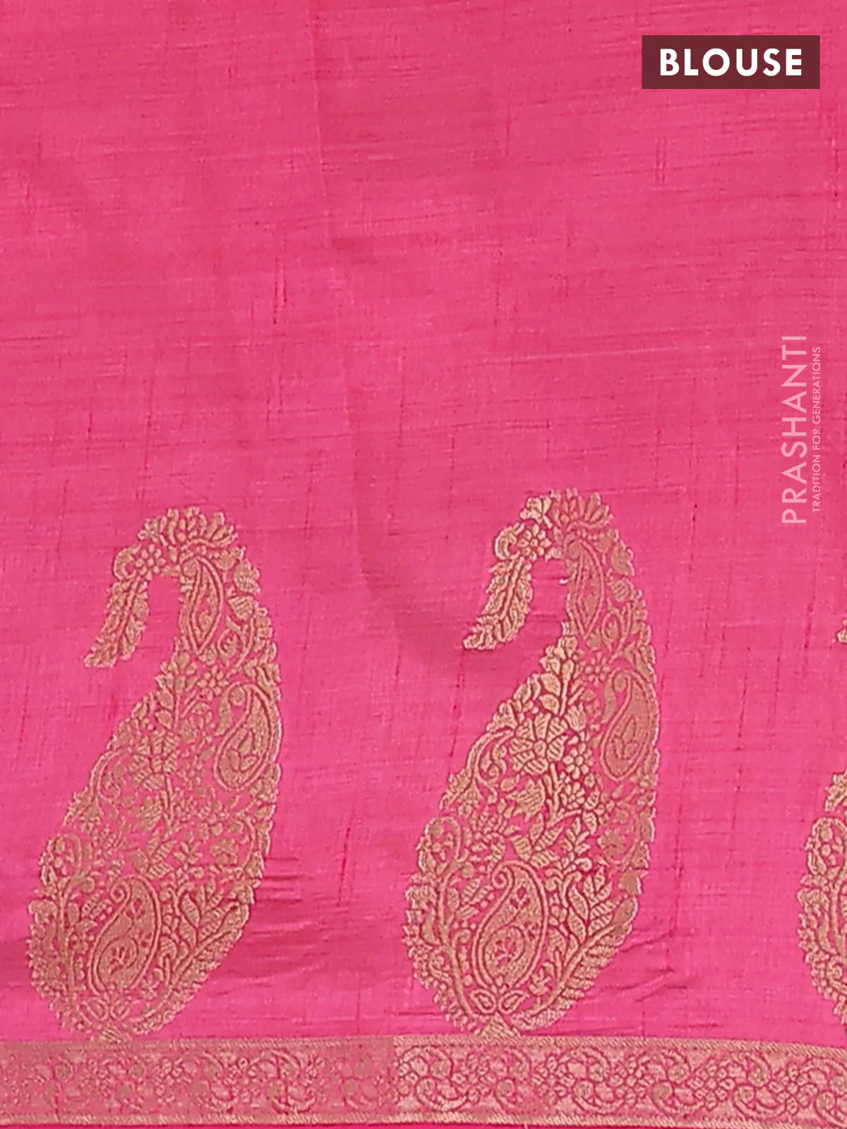 Semi raw silk saree pink with plain body and paisley design zari woven butta border - Image 4