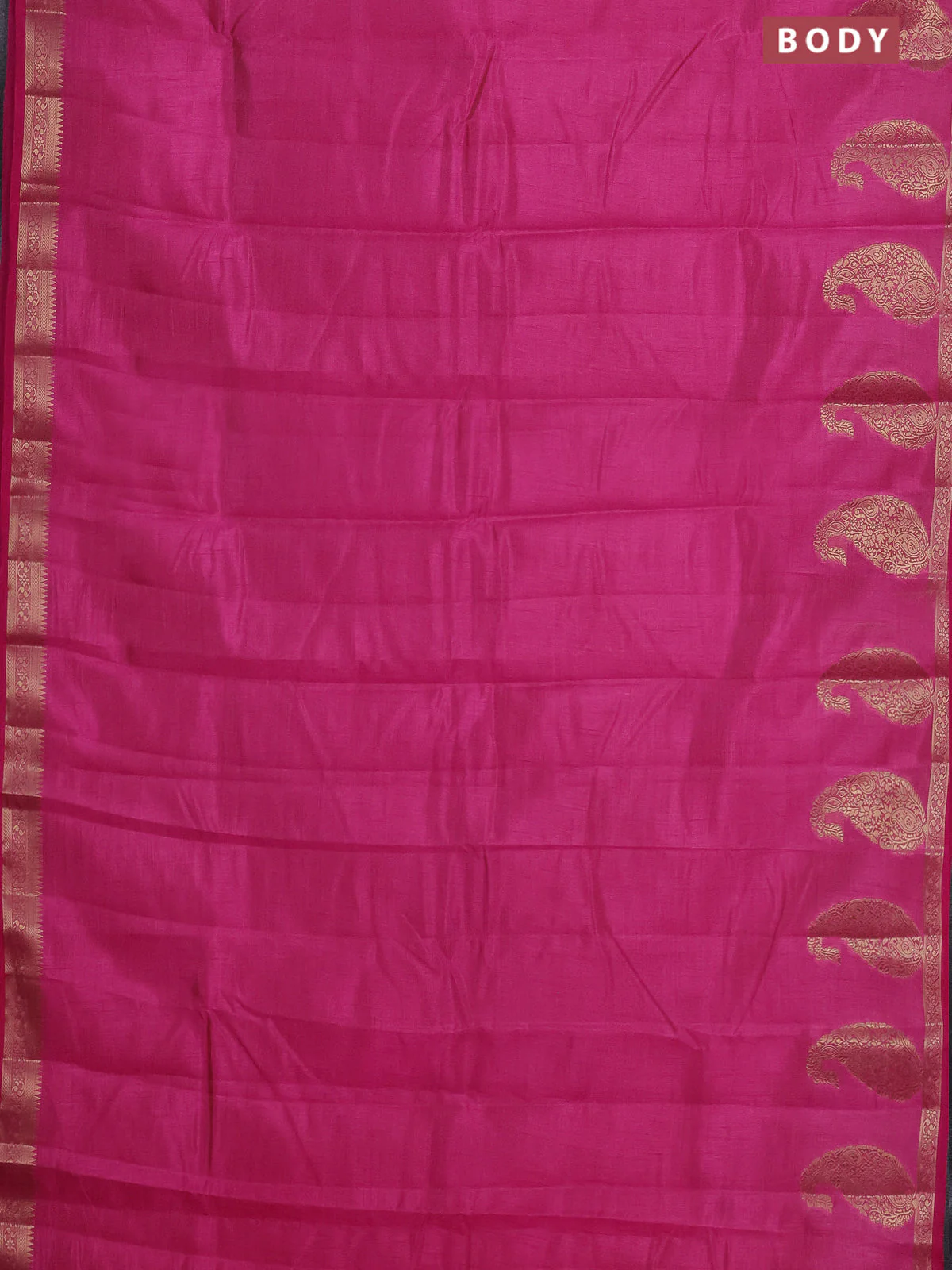 Semi raw silk saree pink with plain body and paisley design zari woven butta border - Image 2