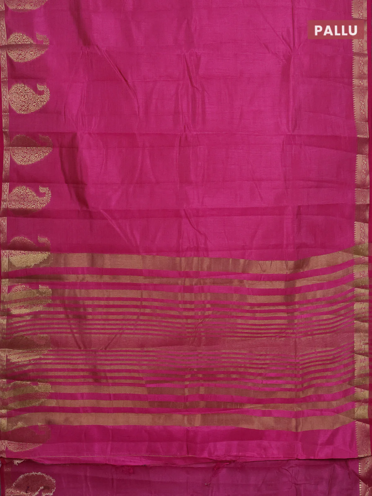 Semi raw silk saree pink with plain body and paisley design zari woven butta border - Image 3