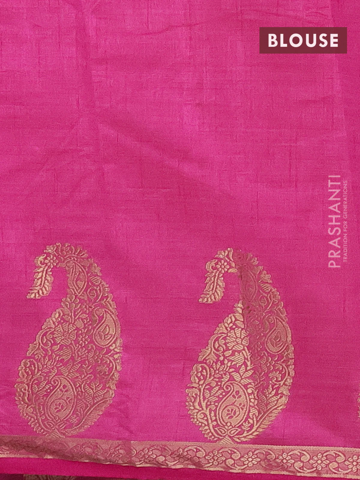 Semi raw silk saree pink with plain body and paisley design zari woven butta border - Image 4