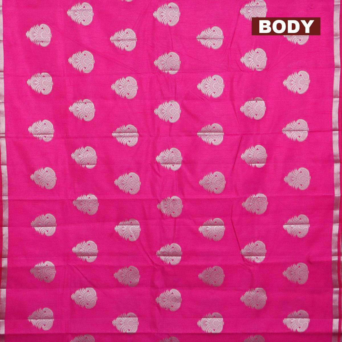 Semi raw silk saree pink with silver zari woven buttas and small zari woven border - Image 2