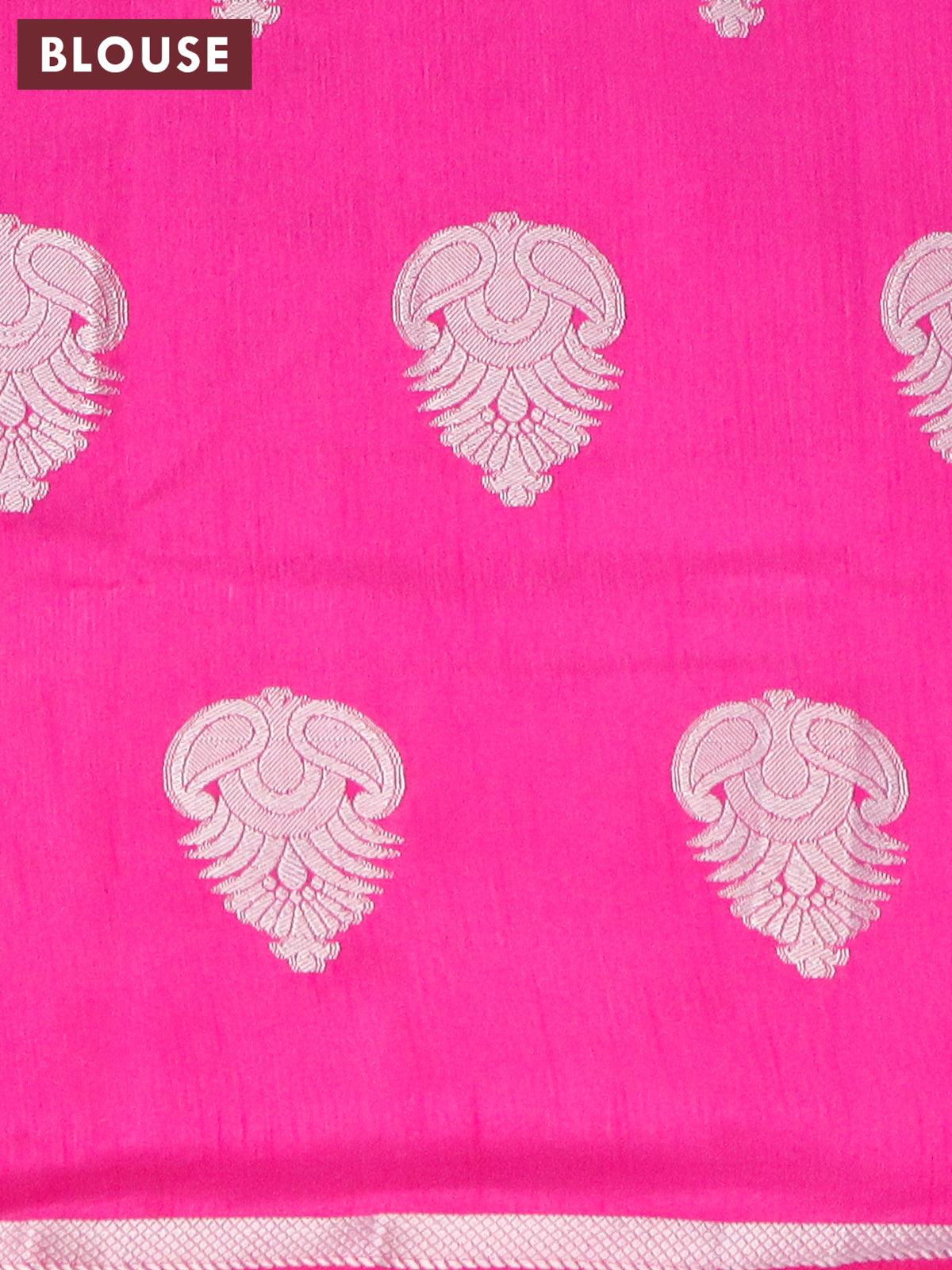 Semi raw silk saree pink with silver zari woven buttas and small zari woven border - Image 4