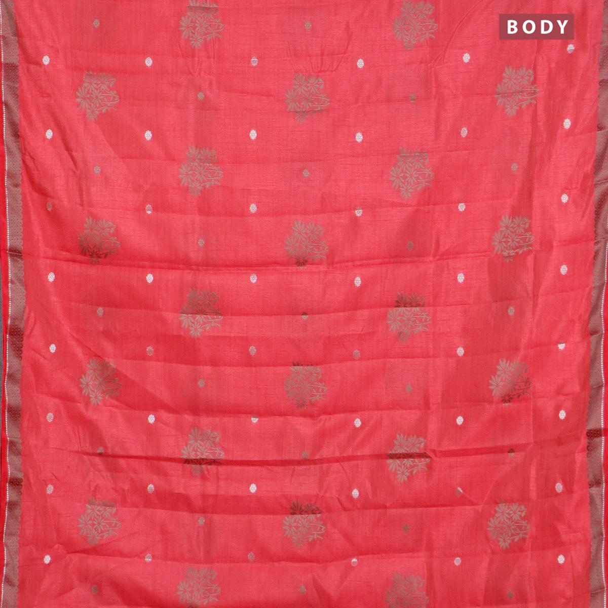 Semi raw silk saree pink with thread & silver zari woven buttas and woven border - Image 2