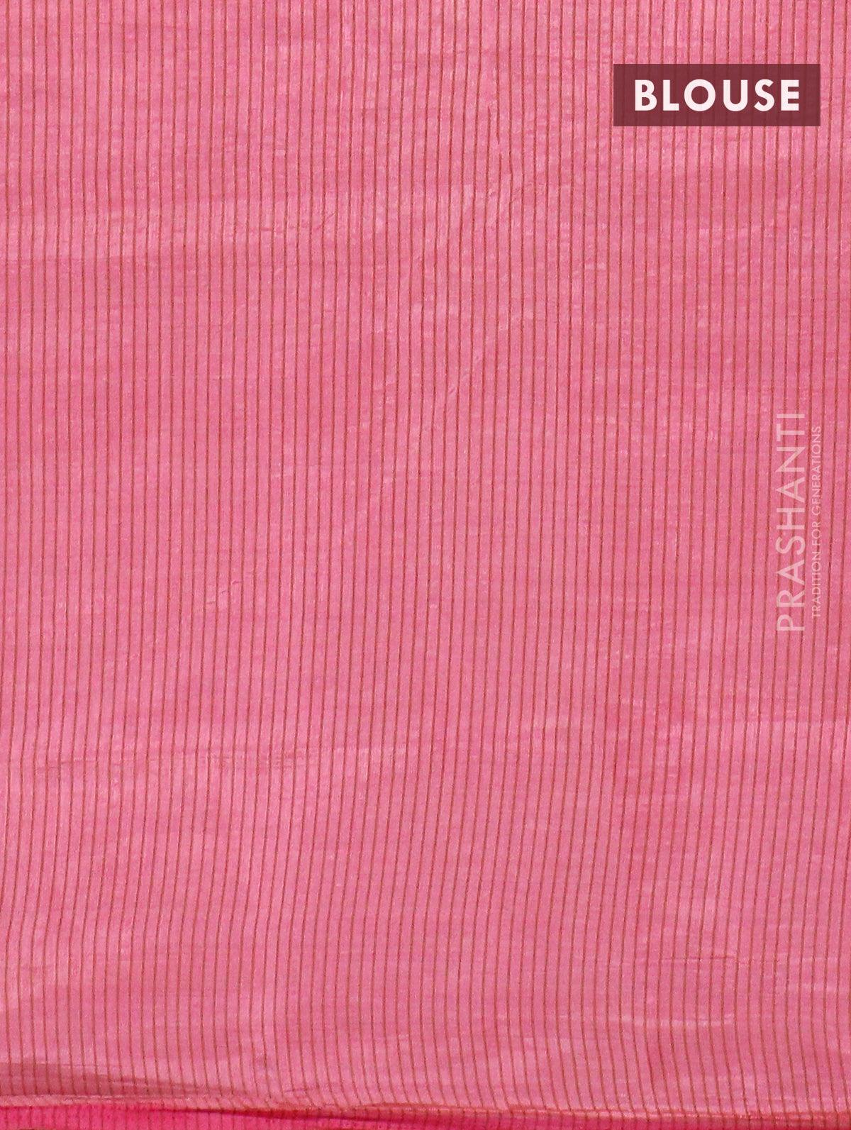 Semi raw silk saree pink with thread & zari woven buttas and small zari woven border - Image 4