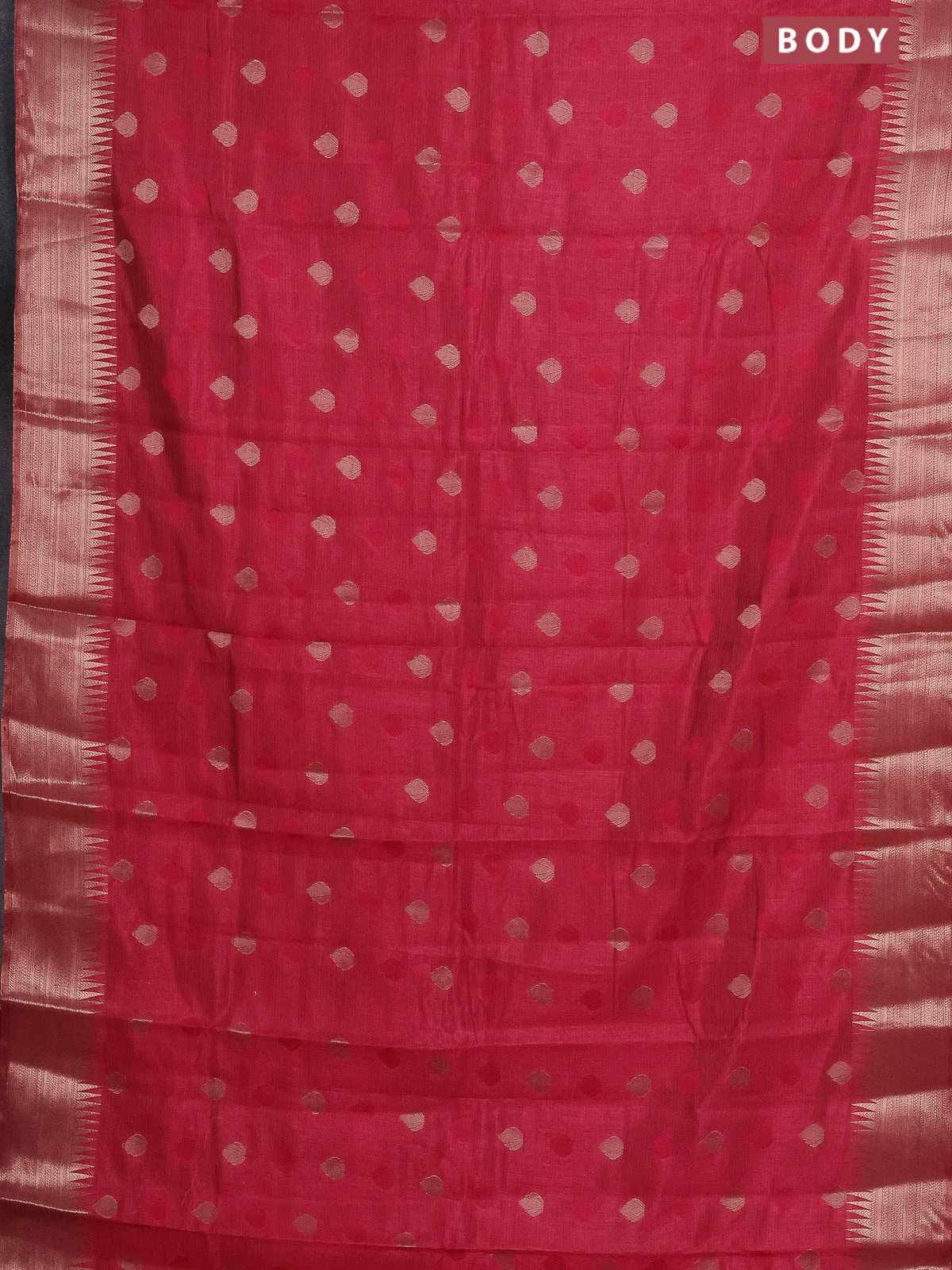 Semi raw silk saree pink with thread & zari woven buttas and temple design zari woven border - Image 2