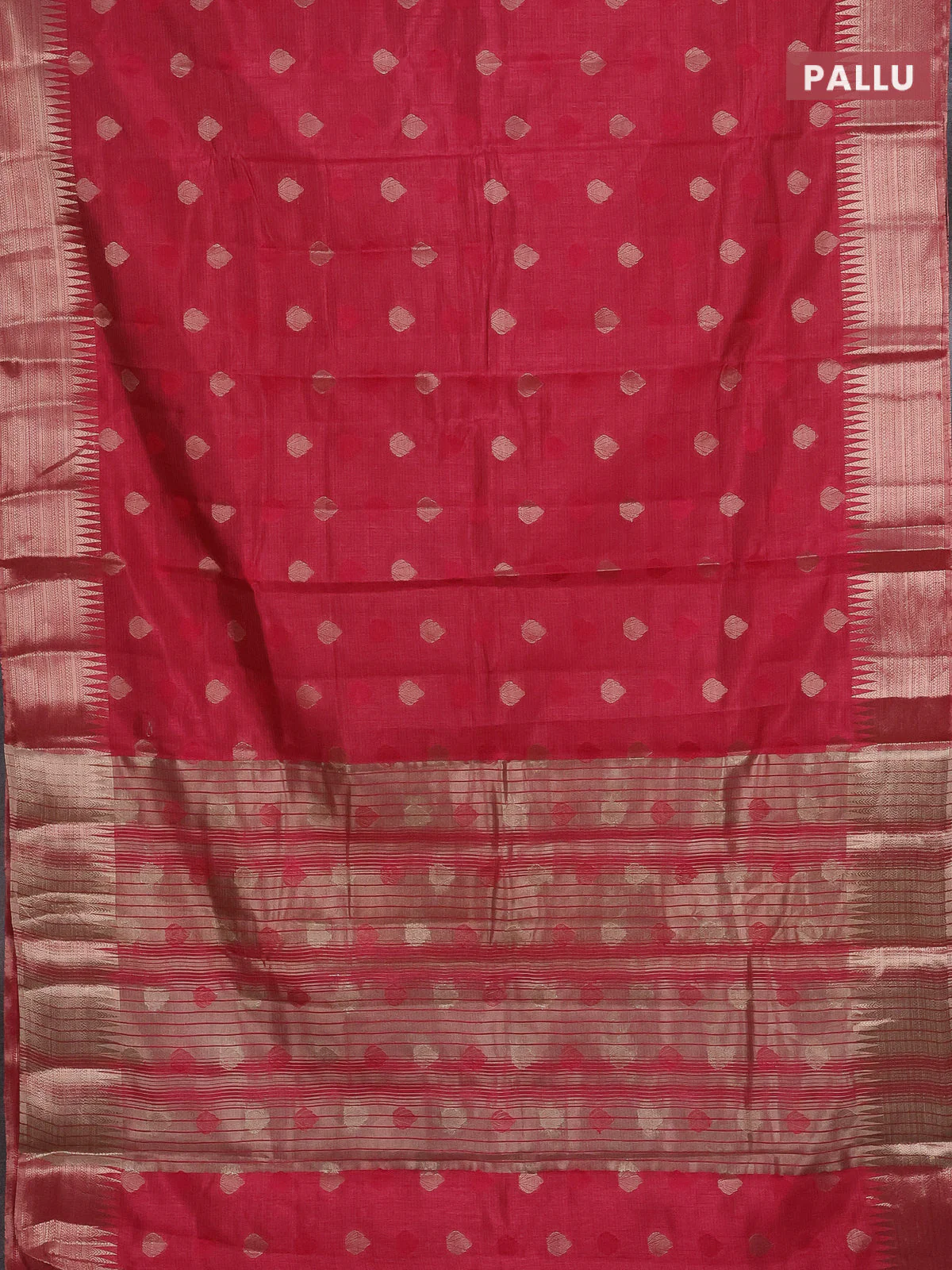 Semi raw silk saree pink with thread & zari woven buttas and temple design zari woven border - Image 3