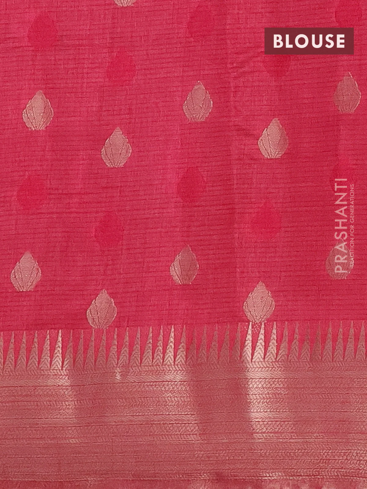 Semi raw silk saree pink with thread & zari woven buttas and temple design zari woven border - Image 4