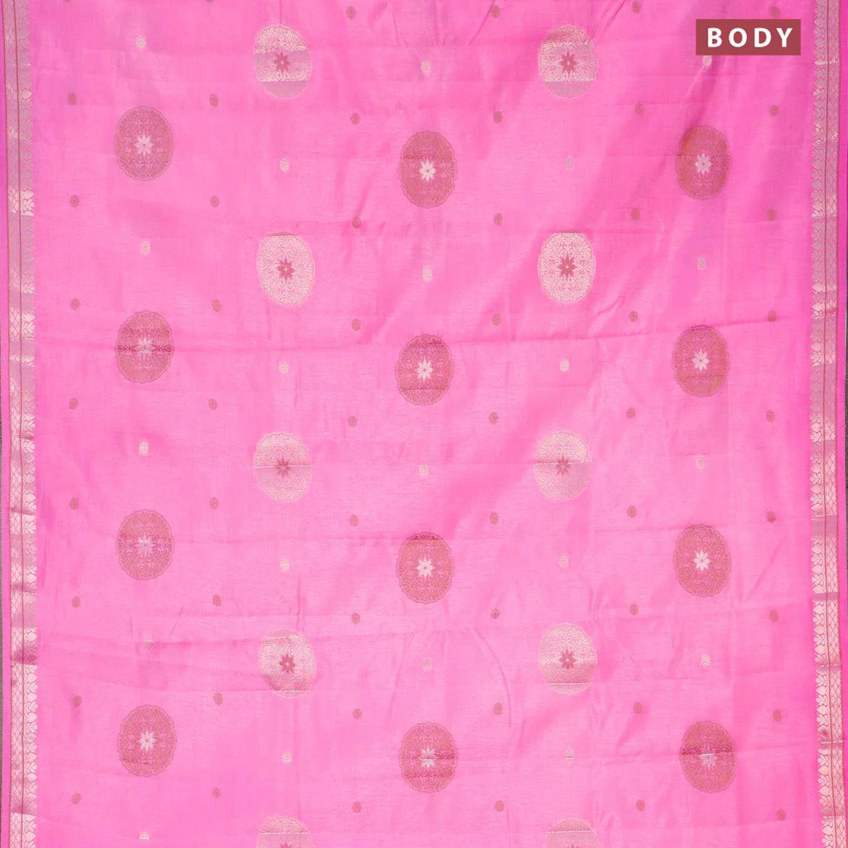 Semi raw silk saree pink with thread & zari woven buttas and zari woven border - Image 2