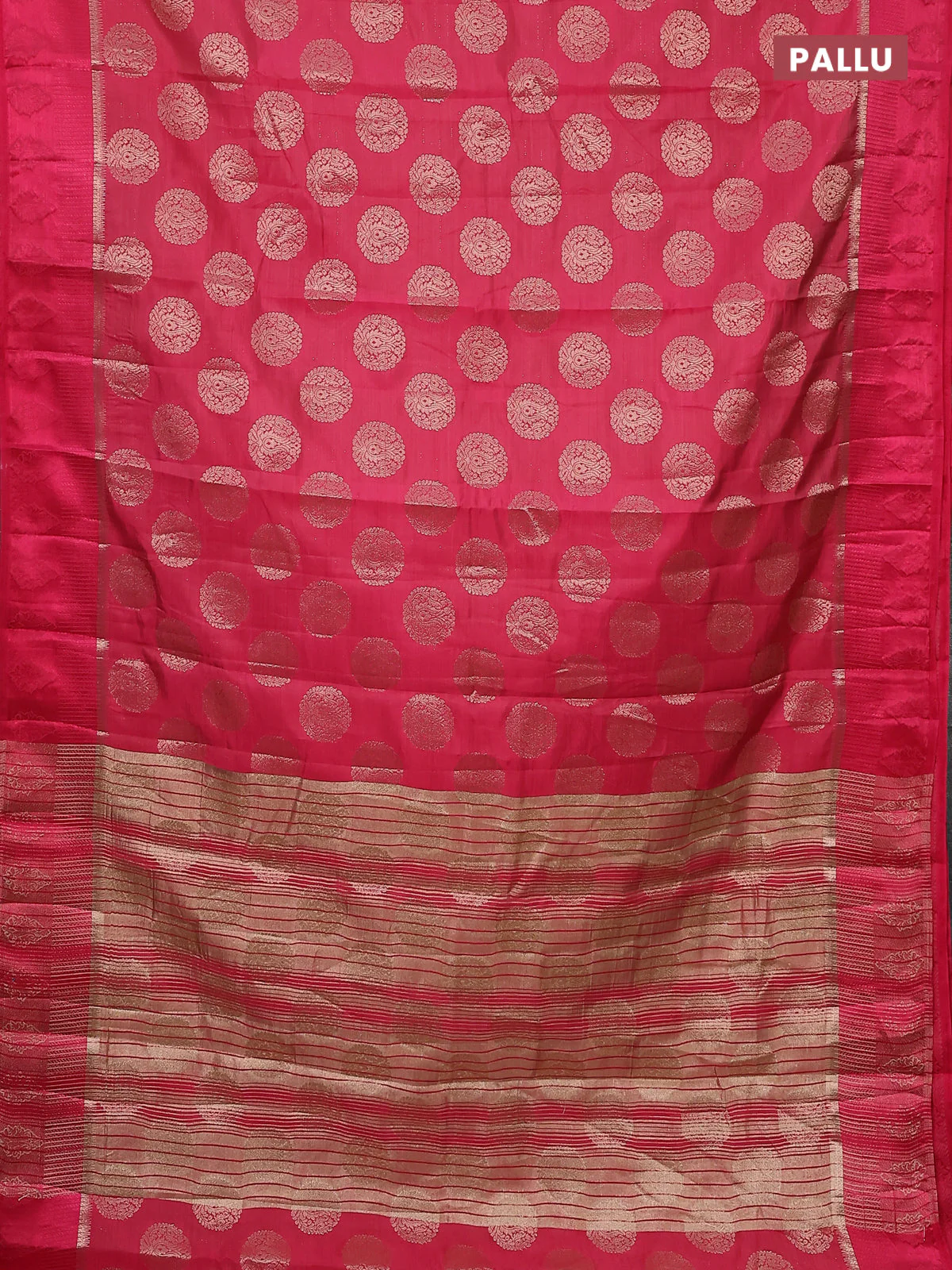 Semi raw silk saree pink with zari woven buttas and zari woven simple border - Image 3