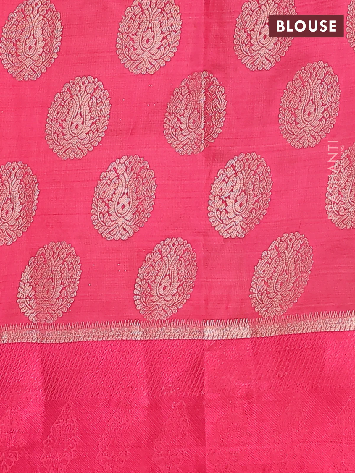 Semi raw silk saree pink with zari woven buttas and zari woven simple border - Image 4
