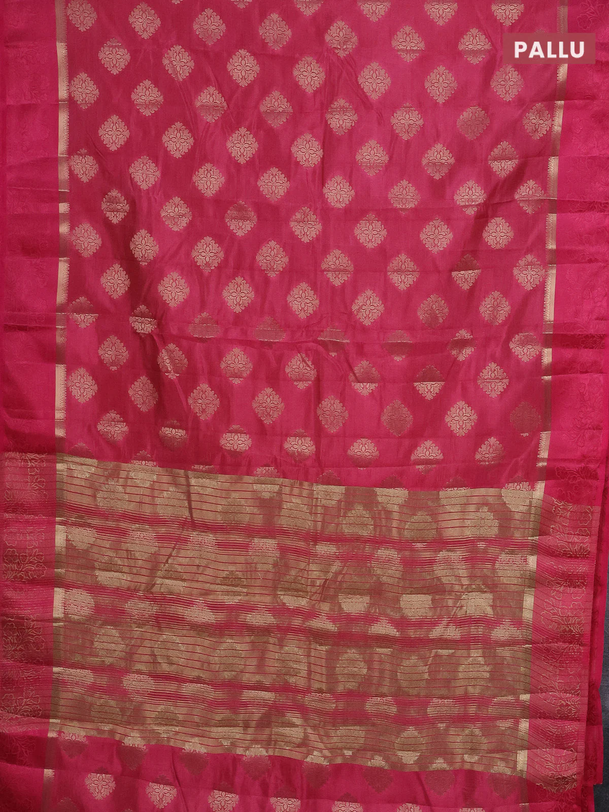 Semi raw silk saree pink with zari woven buttas and zari woven simple border - Image 3