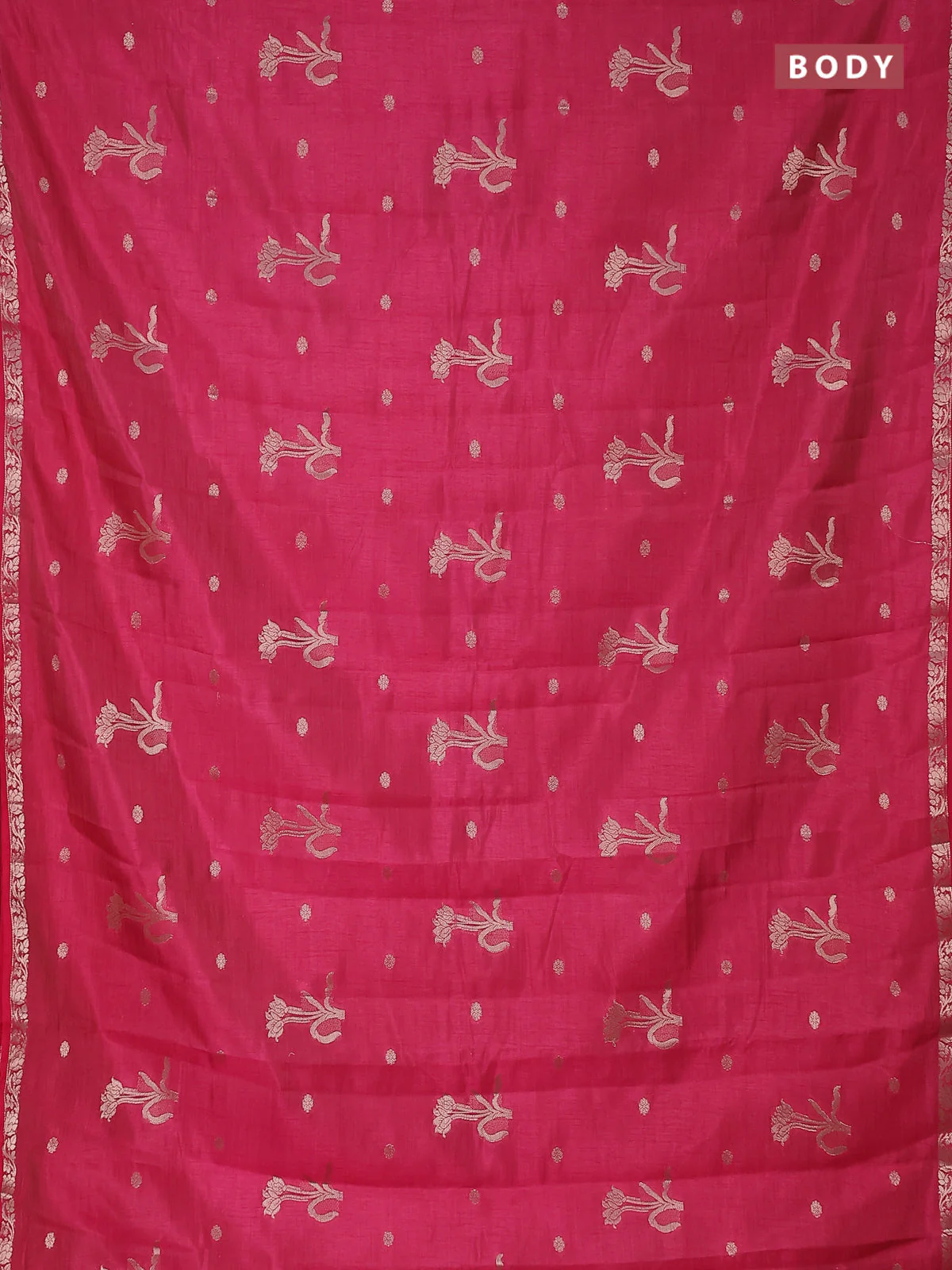 Semi raw silk saree pink with zari woven floral buttas and small zari woven border - Image 2