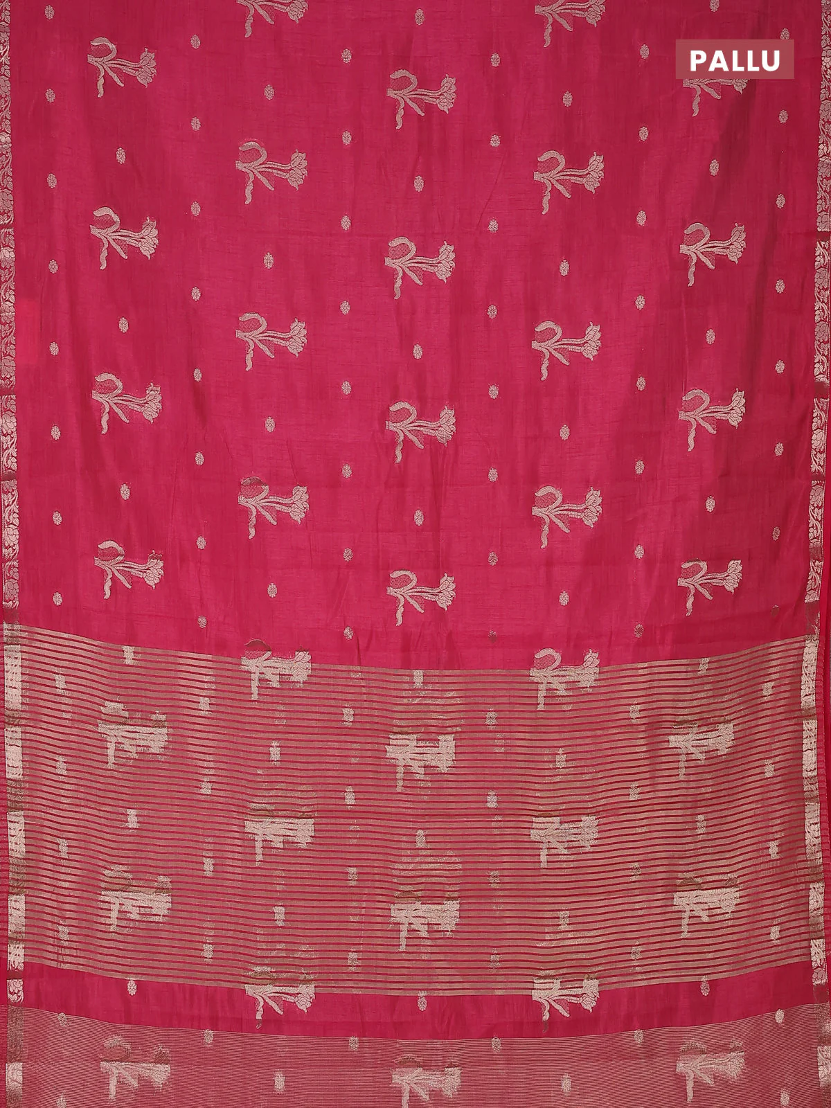 Semi raw silk saree pink with zari woven floral buttas and small zari woven border - Image 3