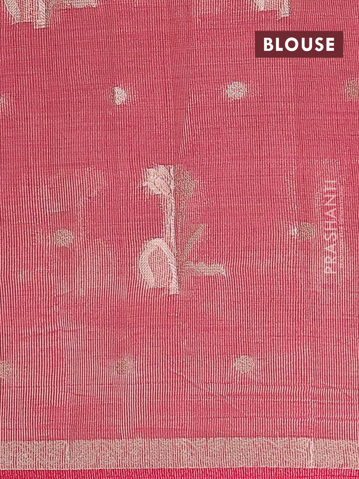 Semi raw silk saree pink with zari woven floral buttas and small zari woven border - Image 4