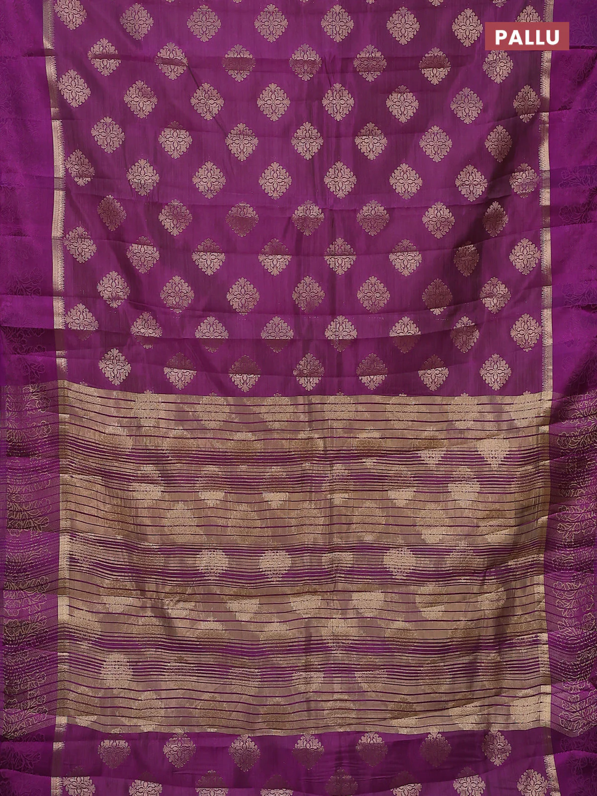 Semi raw silk saree purple with zari woven buttas and zari woven simple border - Image 3