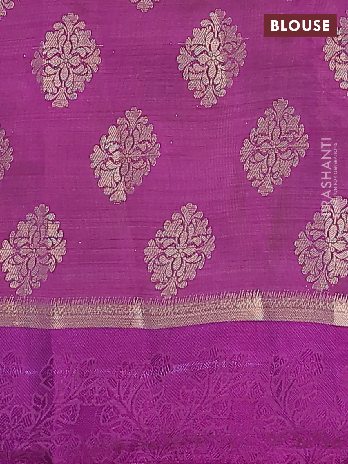 Semi raw silk saree purple with zari woven buttas and zari woven simple border - Image 4