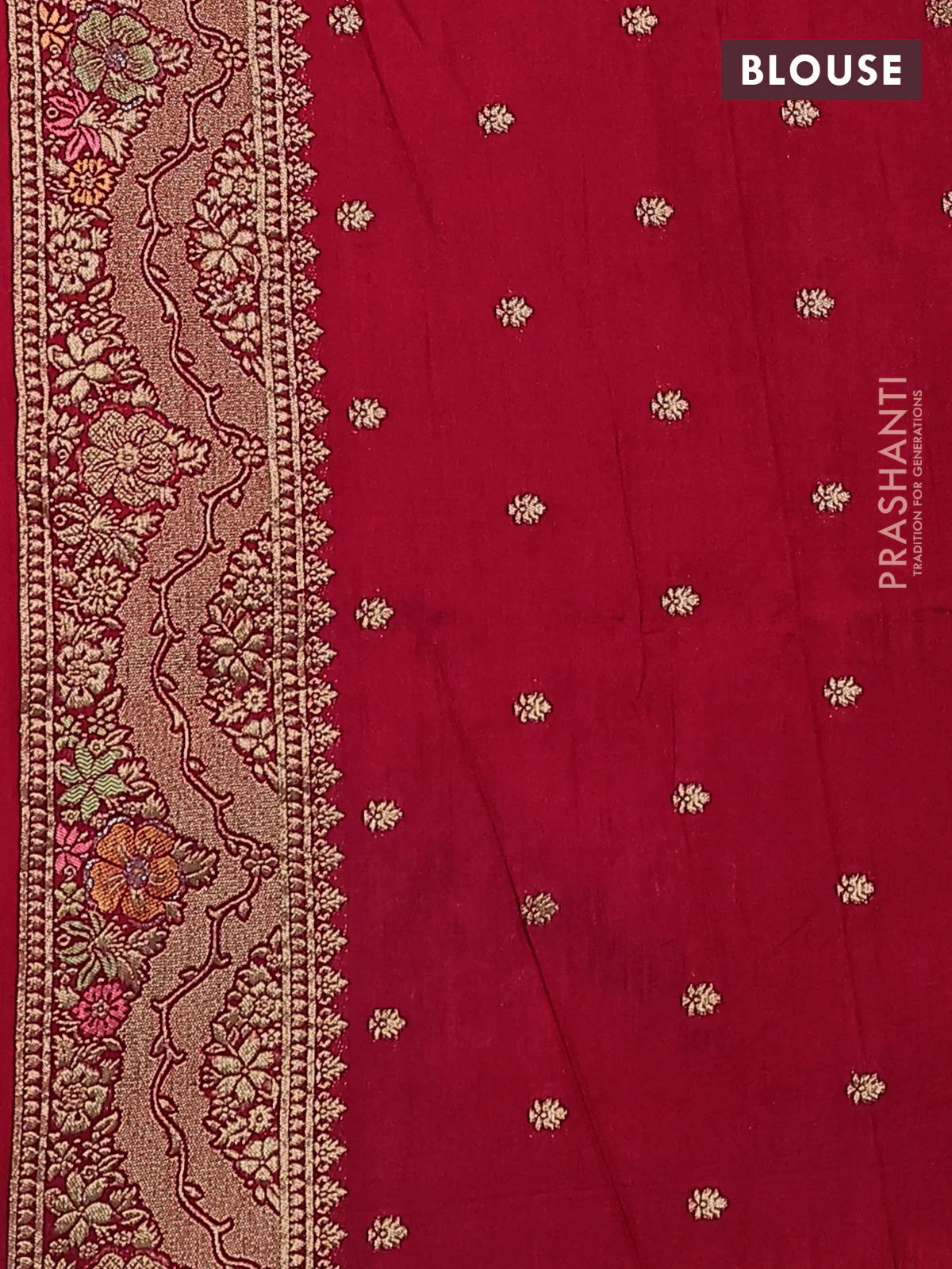 Semi raw silk saree red and allover jamdhani weaves and zari woven border - Image 3