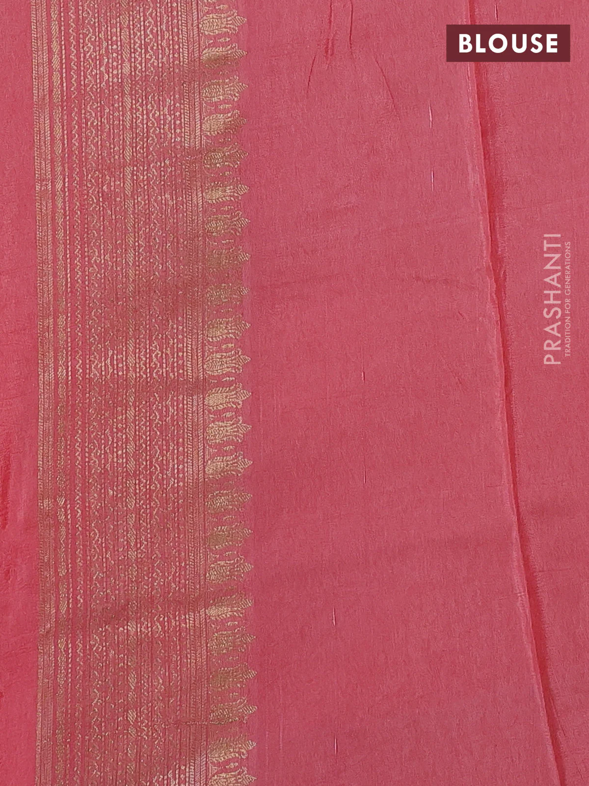 Semi raw silk saree red and baby pink with silver & gold flower zari woven buttas and zari woven border - Image 3