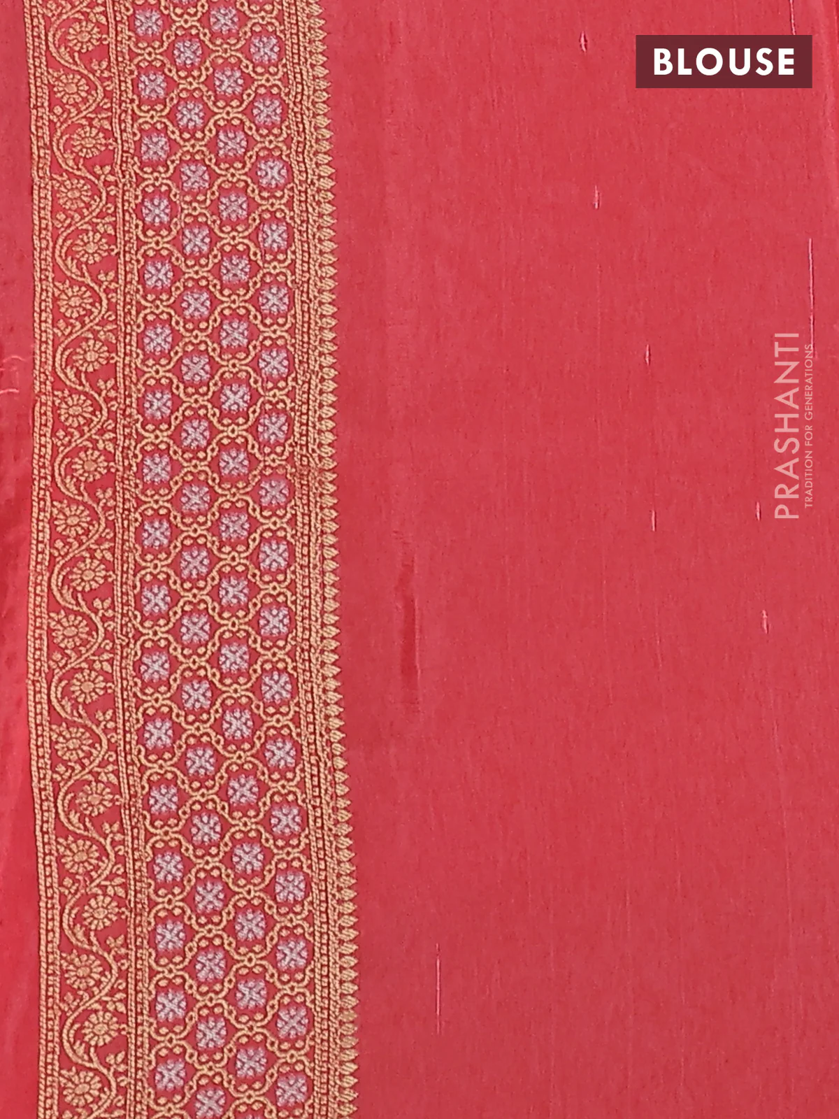 Semi raw silk saree red and peach pink with silver & gold zari woven buttas and zari woven border - Image 3