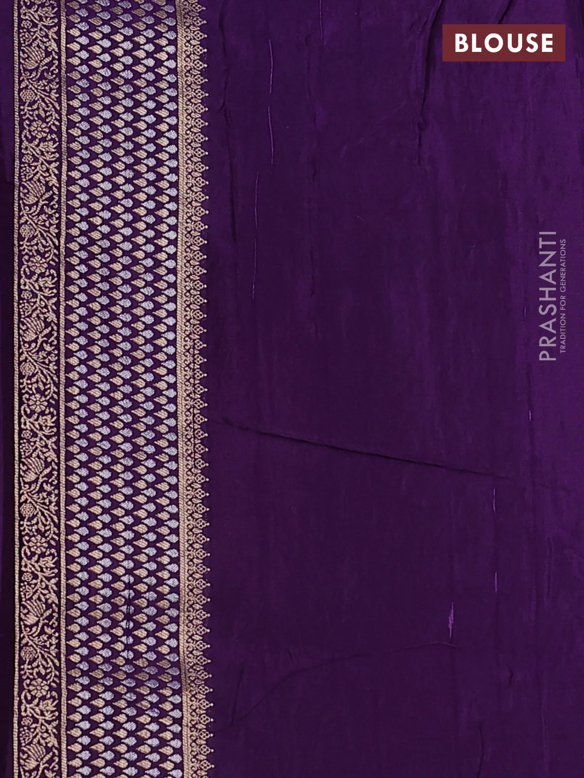 Semi raw silk saree red and violet with silver & gold flower zari woven buttas and zari woven border - Image 3