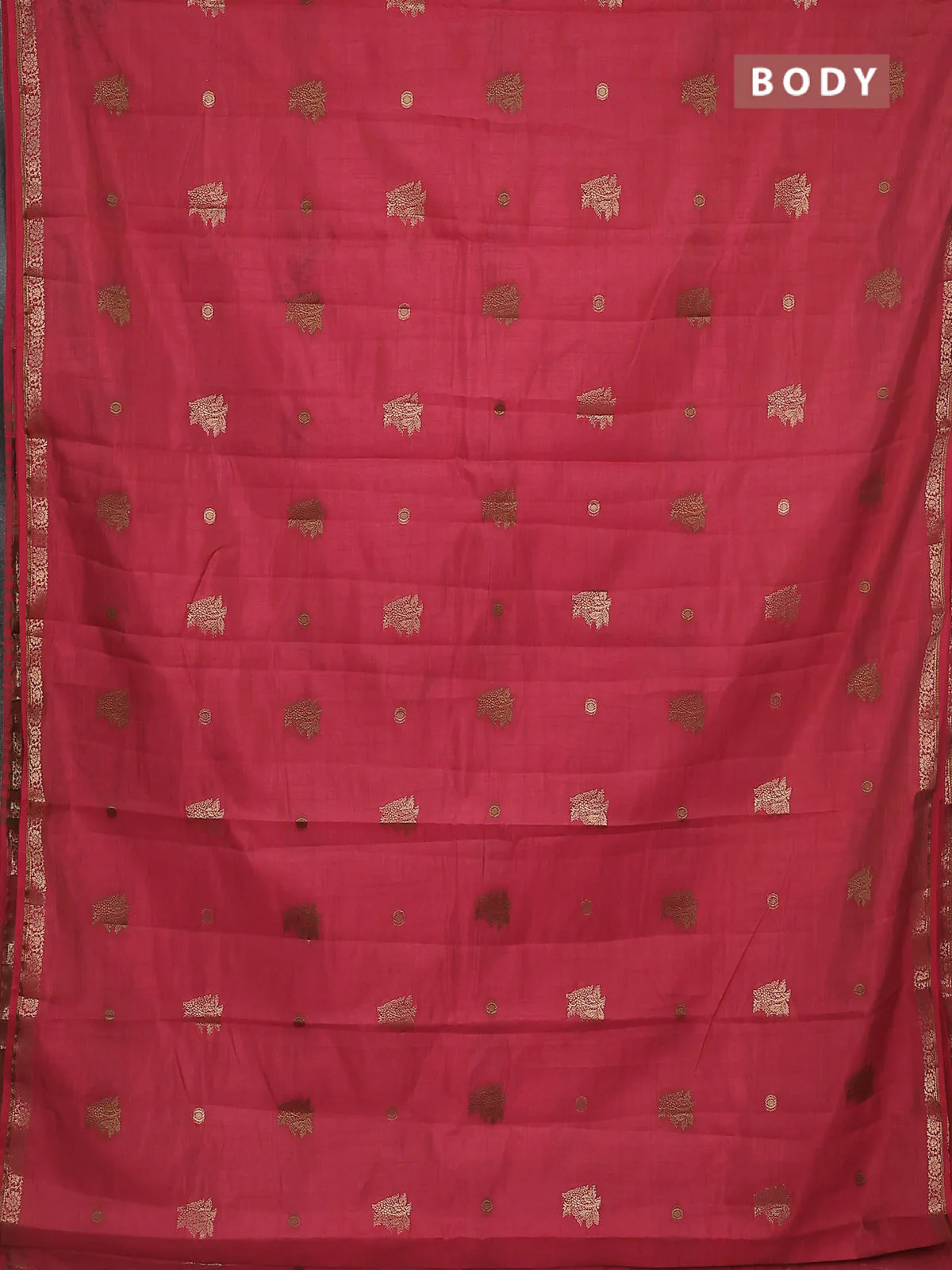 Semi raw silk saree red with woven buttas and zari woven border - Image 2
