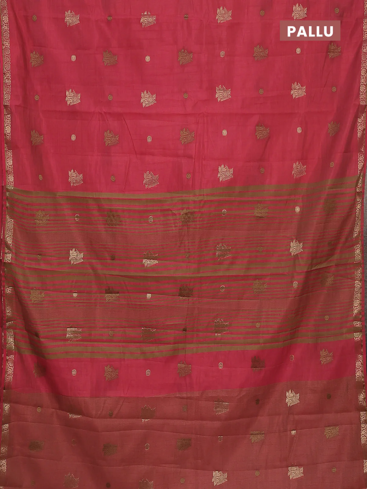 Semi raw silk saree red with woven buttas and zari woven border - Image 3