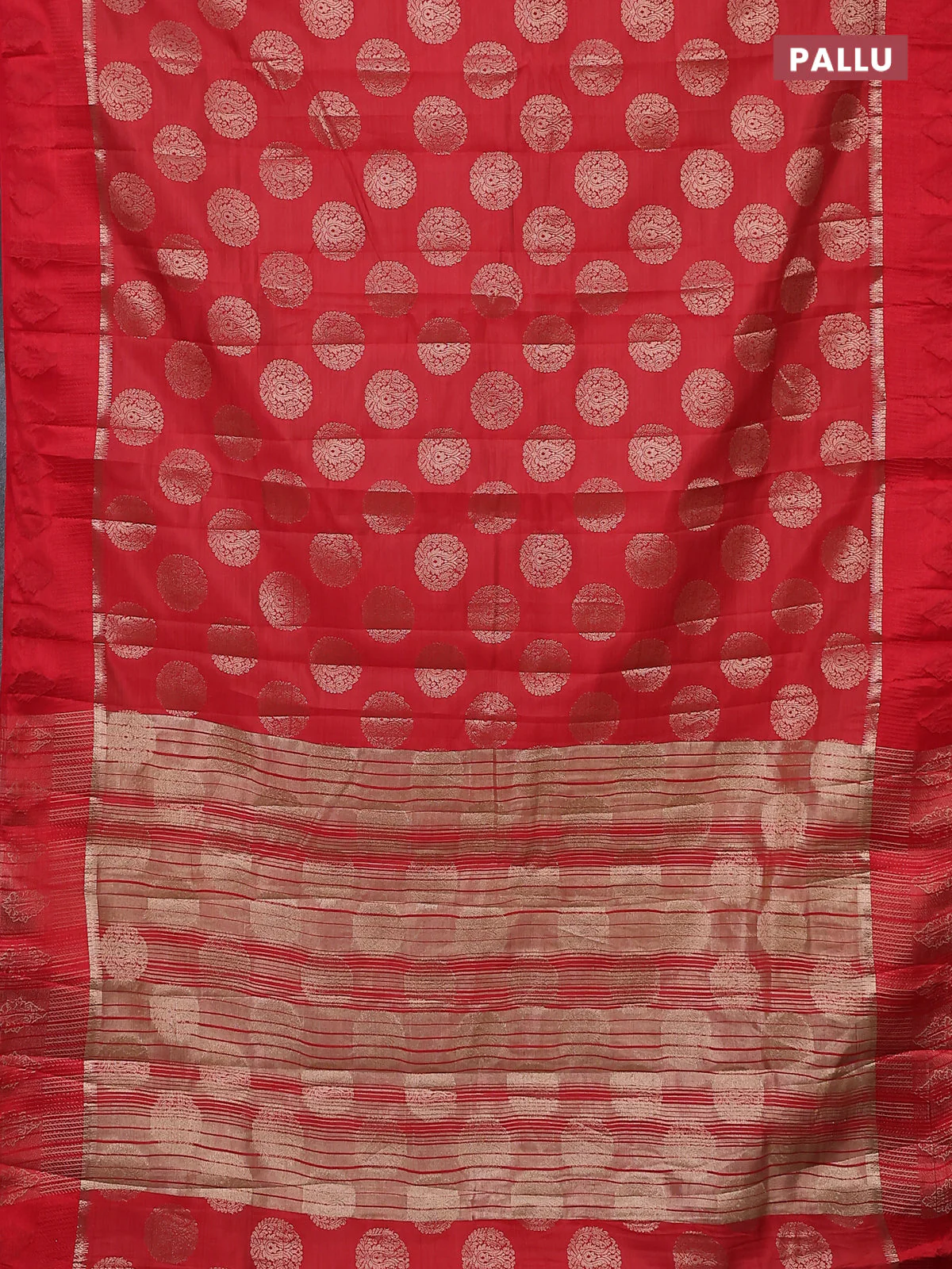 Semi raw silk saree red with zari woven buttas and zari woven simple border - Image 3