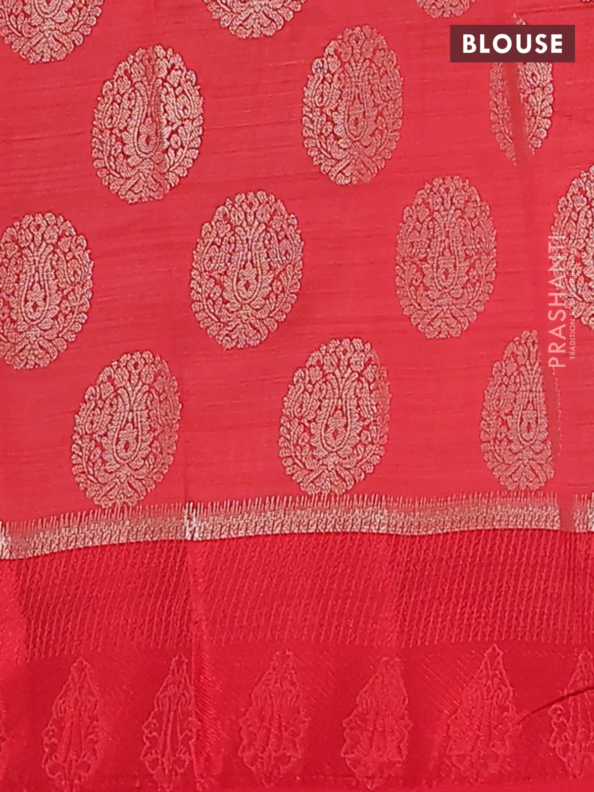 Semi raw silk saree red with zari woven buttas and zari woven simple border - Image 4