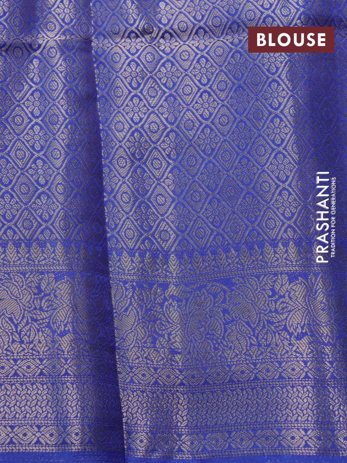 Semi raw silk saree sandal and blue shade with allover zari weaves & floral digital prints and zari woven border - Image 4