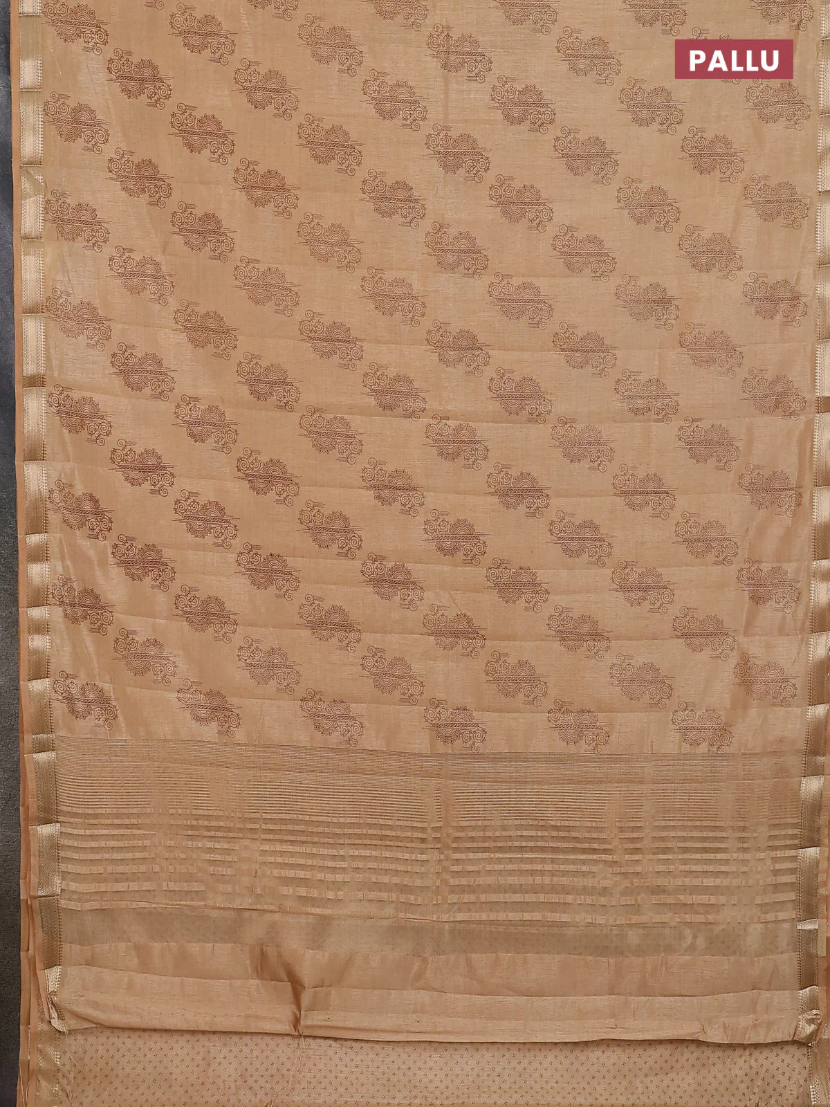 Semi raw silk saree sandal with butta prints and zari woven border - Image 3