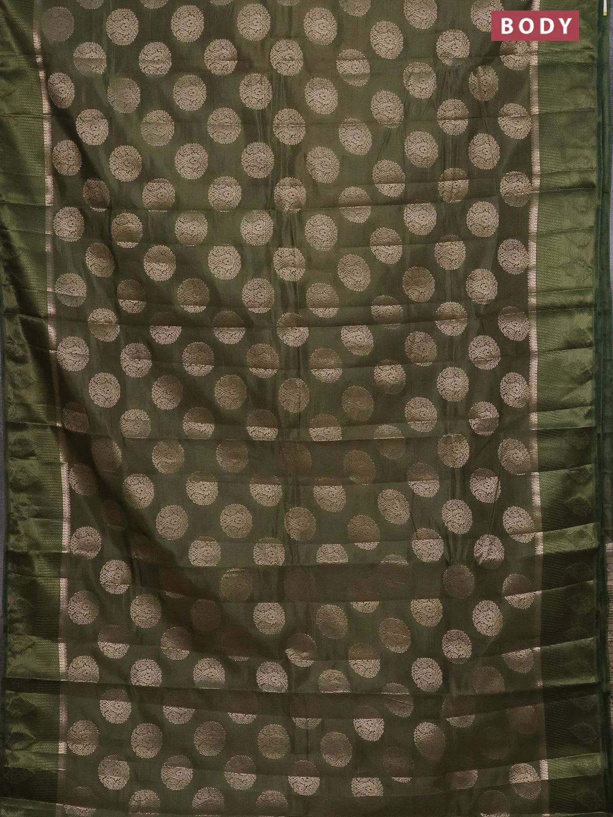 Semi raw silk saree sap green with zari woven buttas and zari woven simple border - Image 2