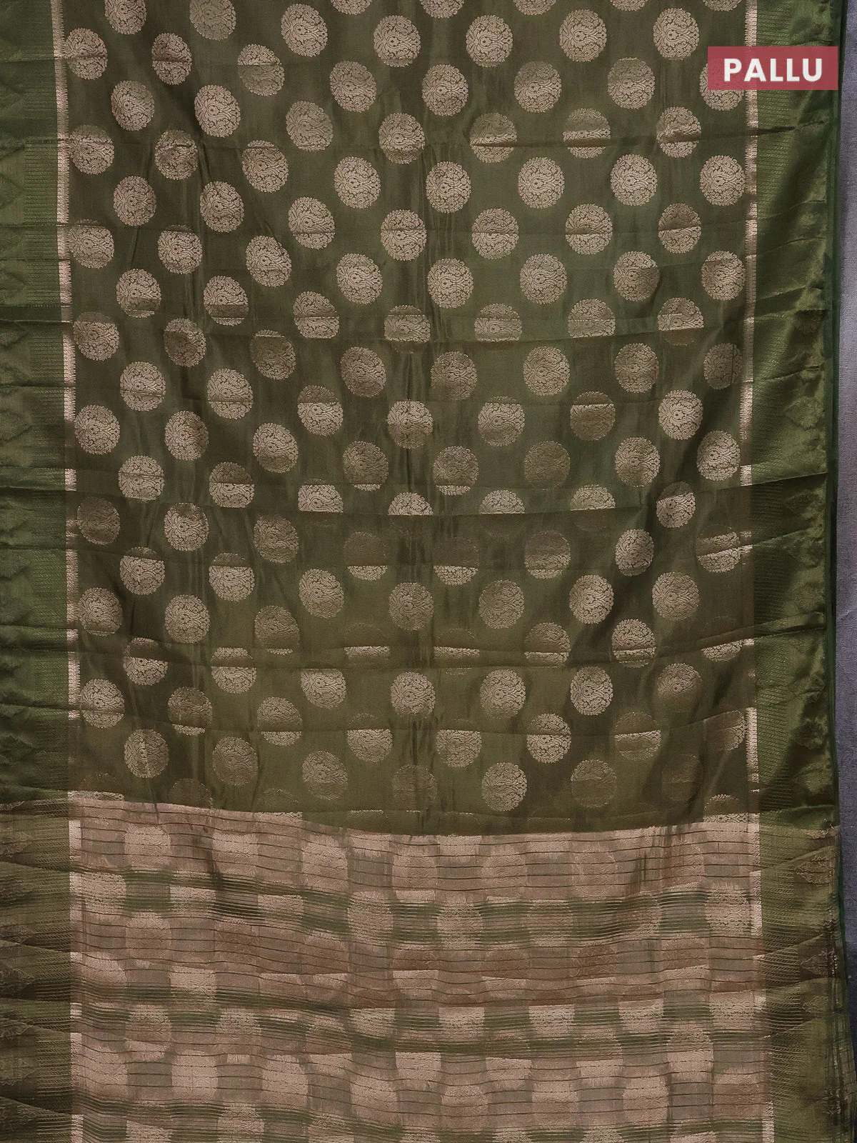 Semi raw silk saree sap green with zari woven buttas and zari woven simple border - Image 3