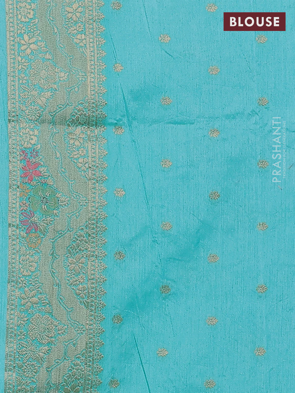 Semi raw silk saree teal blue and allover jamdhani weaves and zari woven border - Image 3