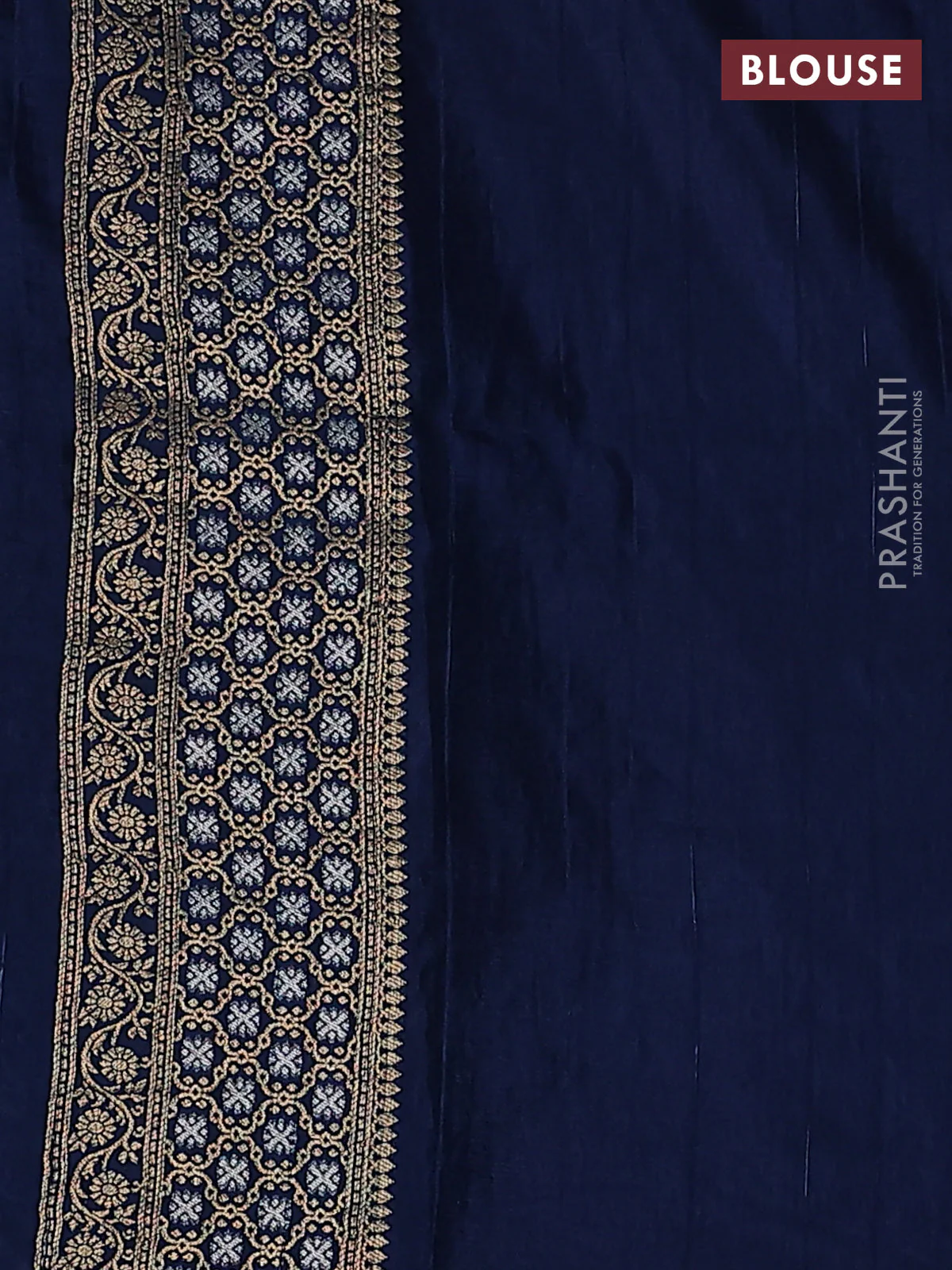 Semi raw silk saree teal blue and blue with silver & gold zari woven buttas and zari woven border - Image 3