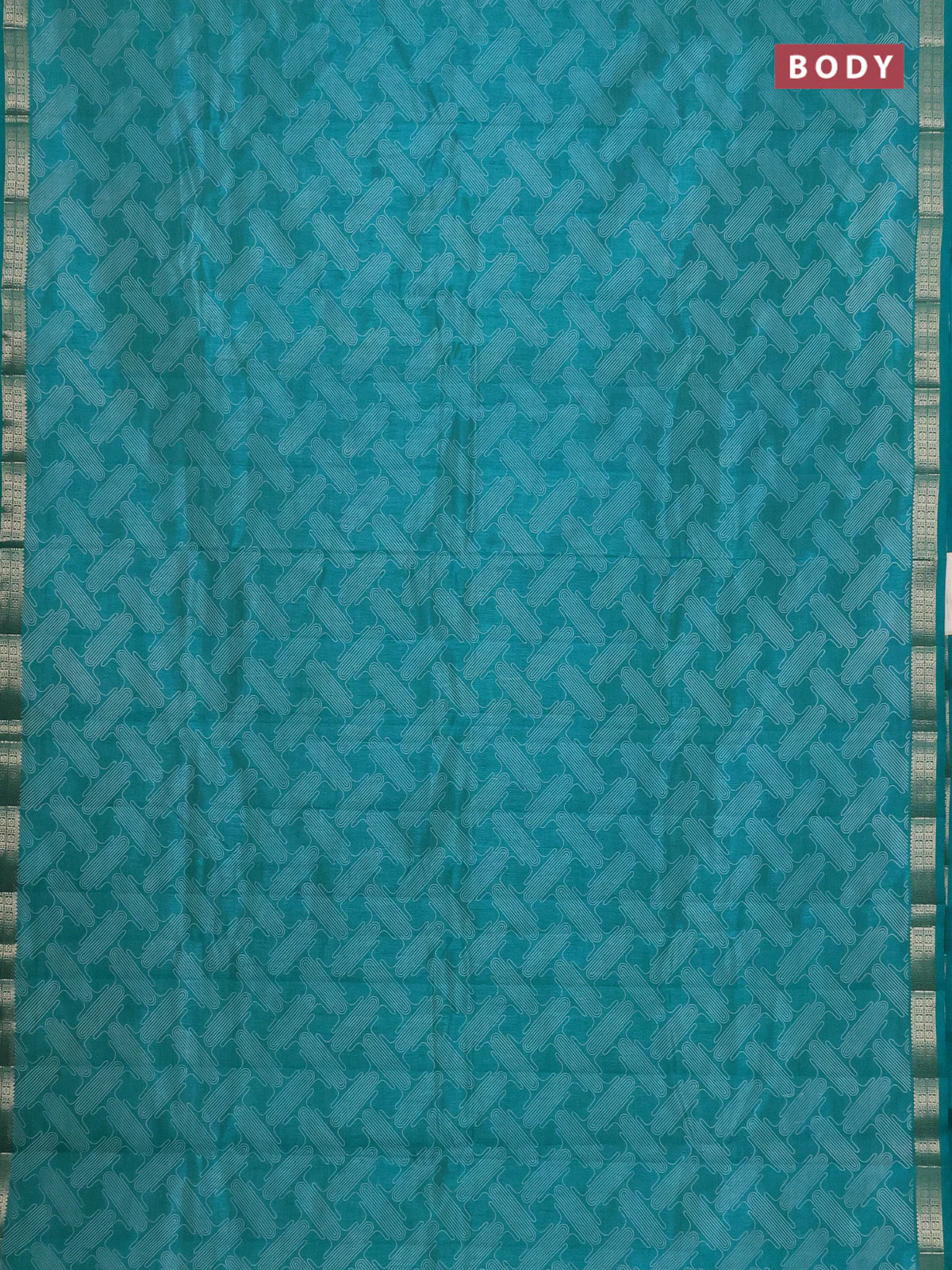 Semi raw silk saree teal blue with allover geometric prints and zari woven border - Image 2
