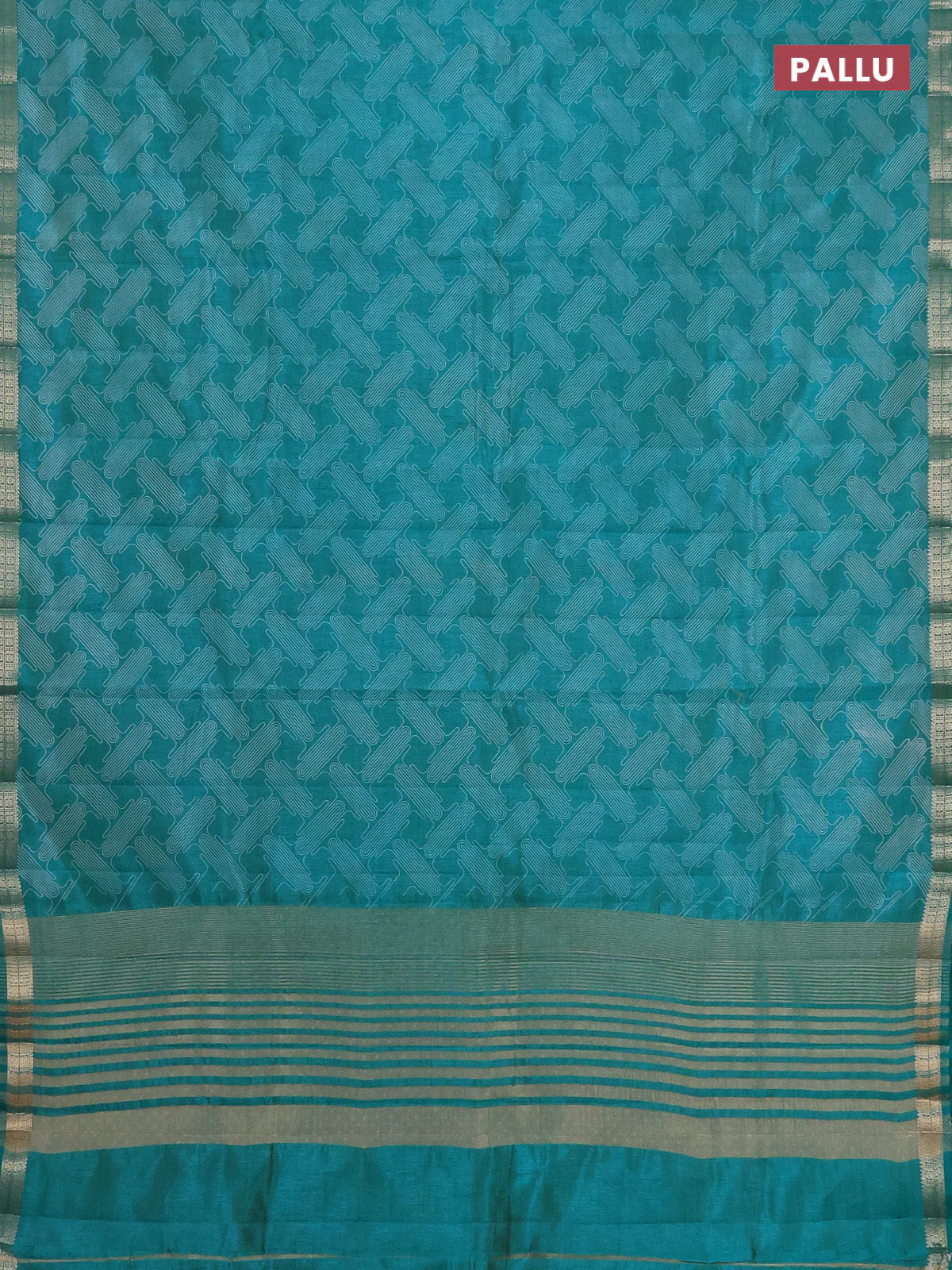Semi raw silk saree teal blue with allover geometric prints and zari woven border - Image 3