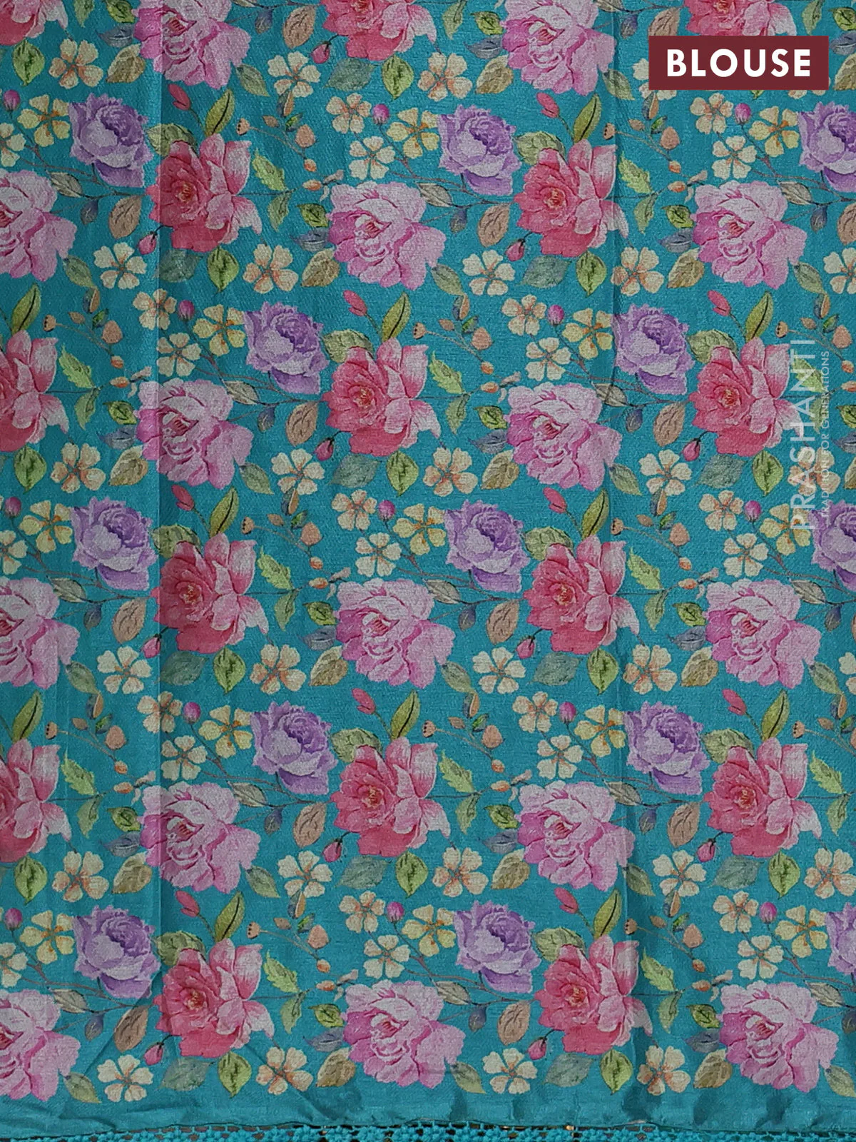 Semi raw silk saree teal blue with allover mirror work and lace work border - Image 3
