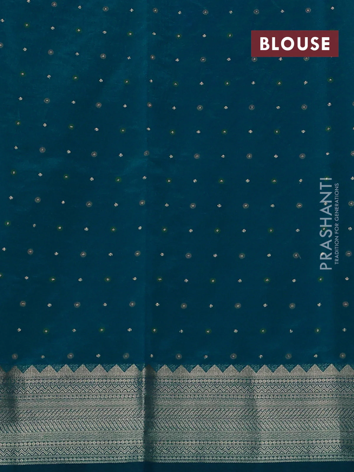 Semi raw silk saree teal blue with allover zari woven buttas and zari woven border - Image 3