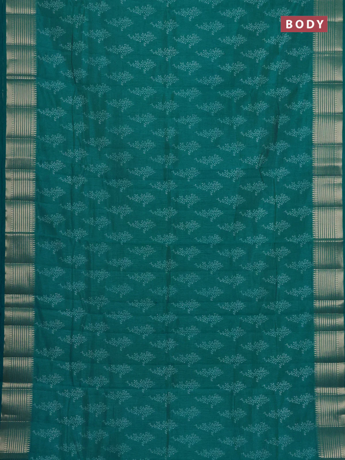 Semi raw silk saree teal blue with butta prints and zari woven border - Image 2