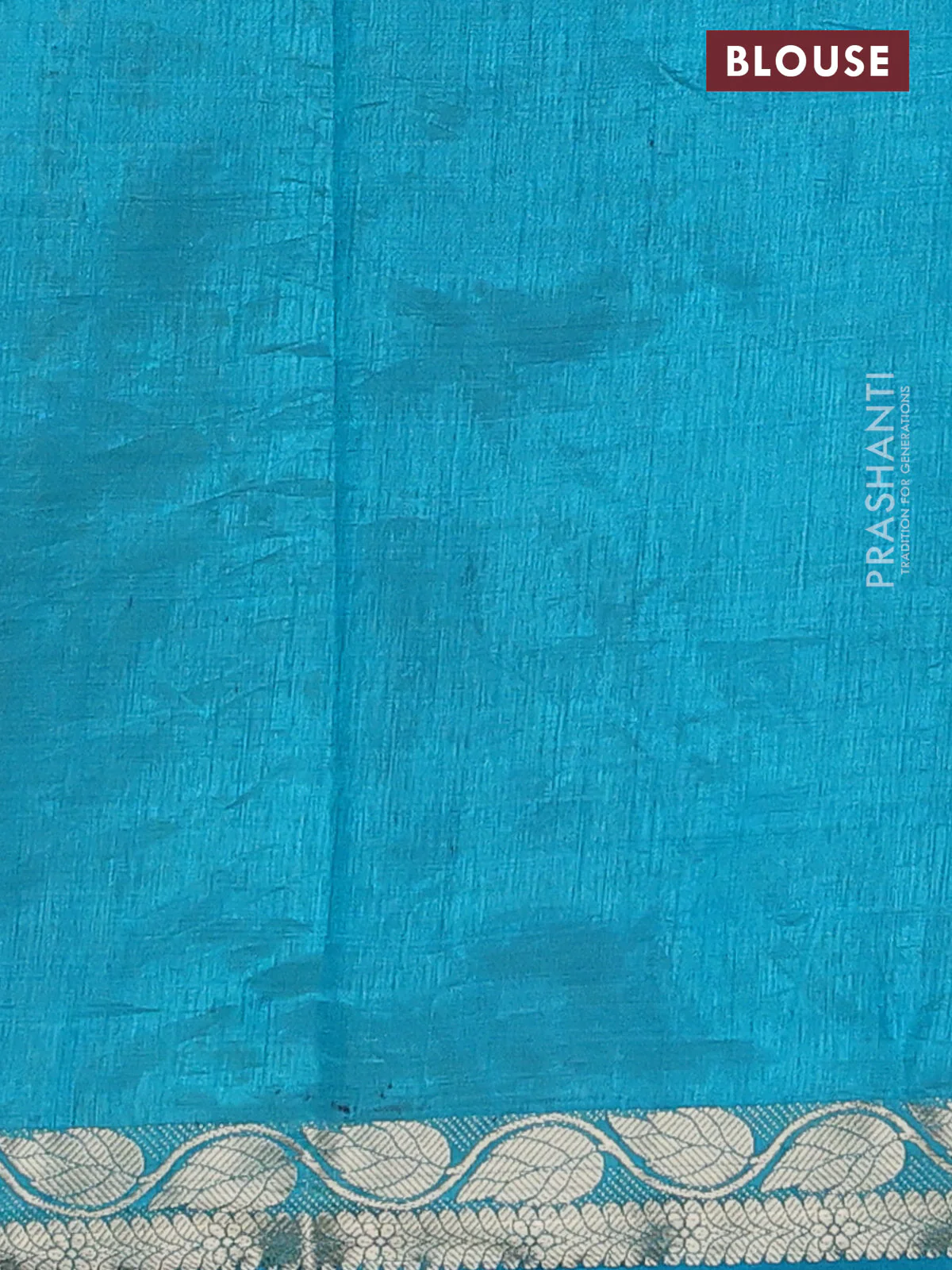 Semi raw silk saree teal blue with plain body and zari woven border - Image 4