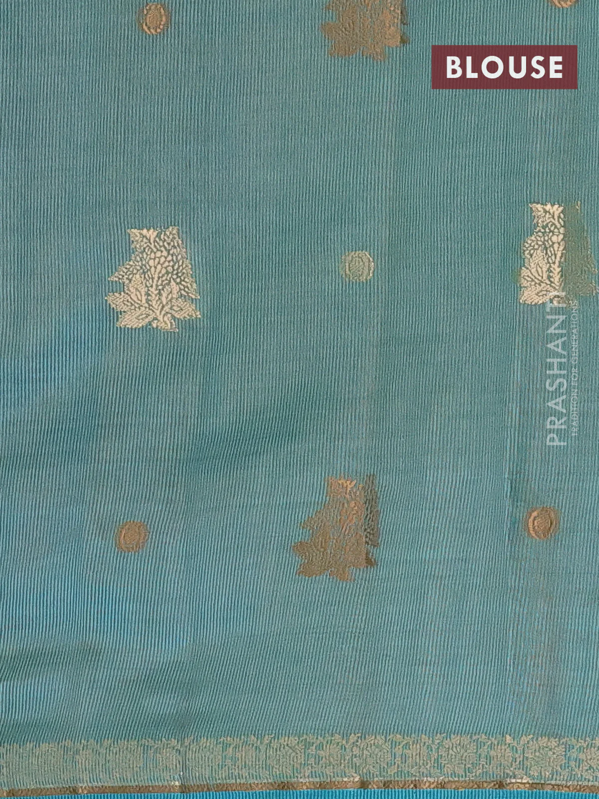 Semi raw silk saree teal blue with woven buttas and zari woven border - Image 4