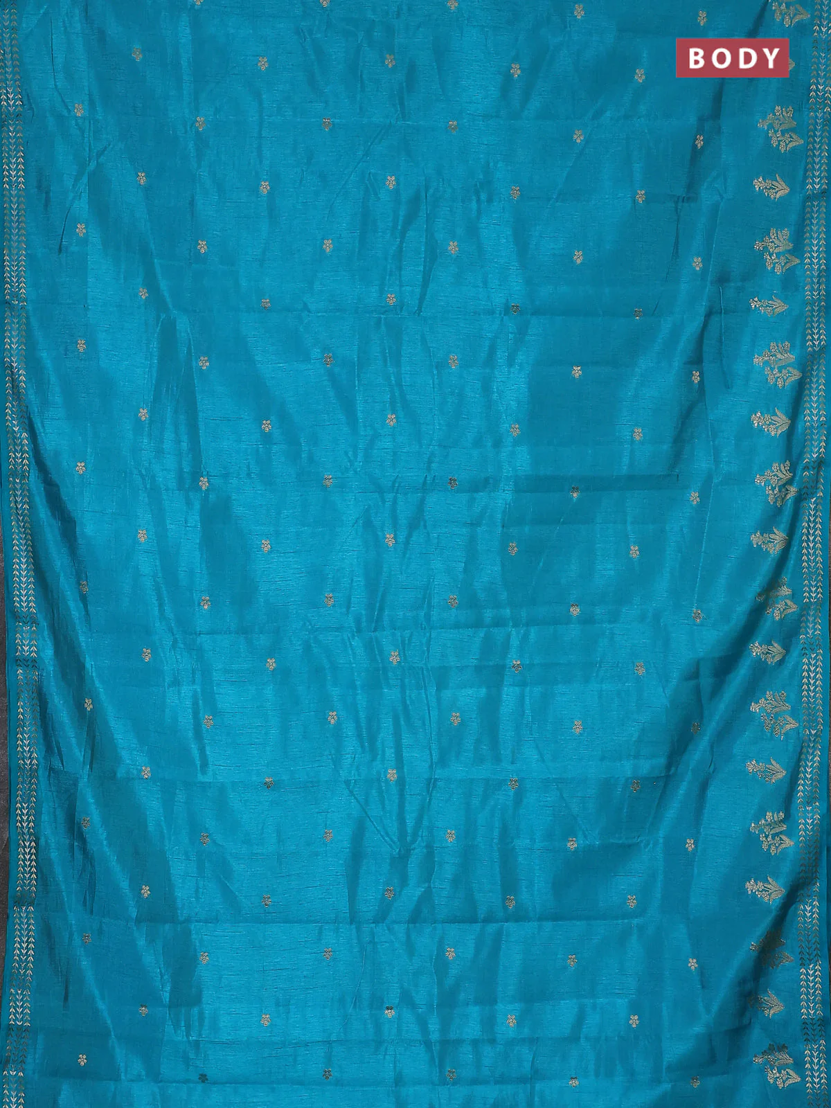 Semi raw silk saree teal blue with zari woven buttas and zari woven border - Image 2
