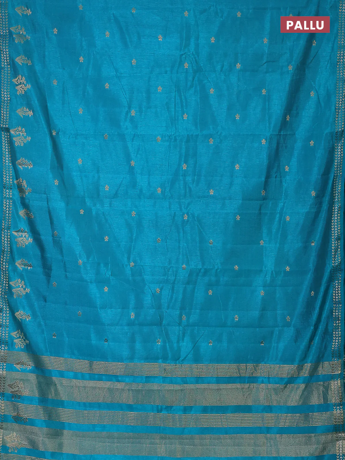 Semi raw silk saree teal blue with zari woven buttas and zari woven border - Image 3