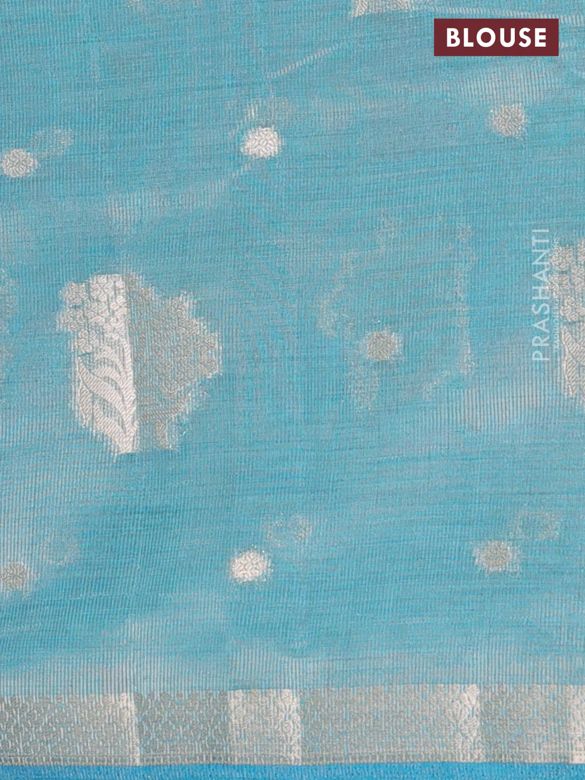 Semi raw silk saree teal blue with zari woven buttas and zari woven border - Image 4